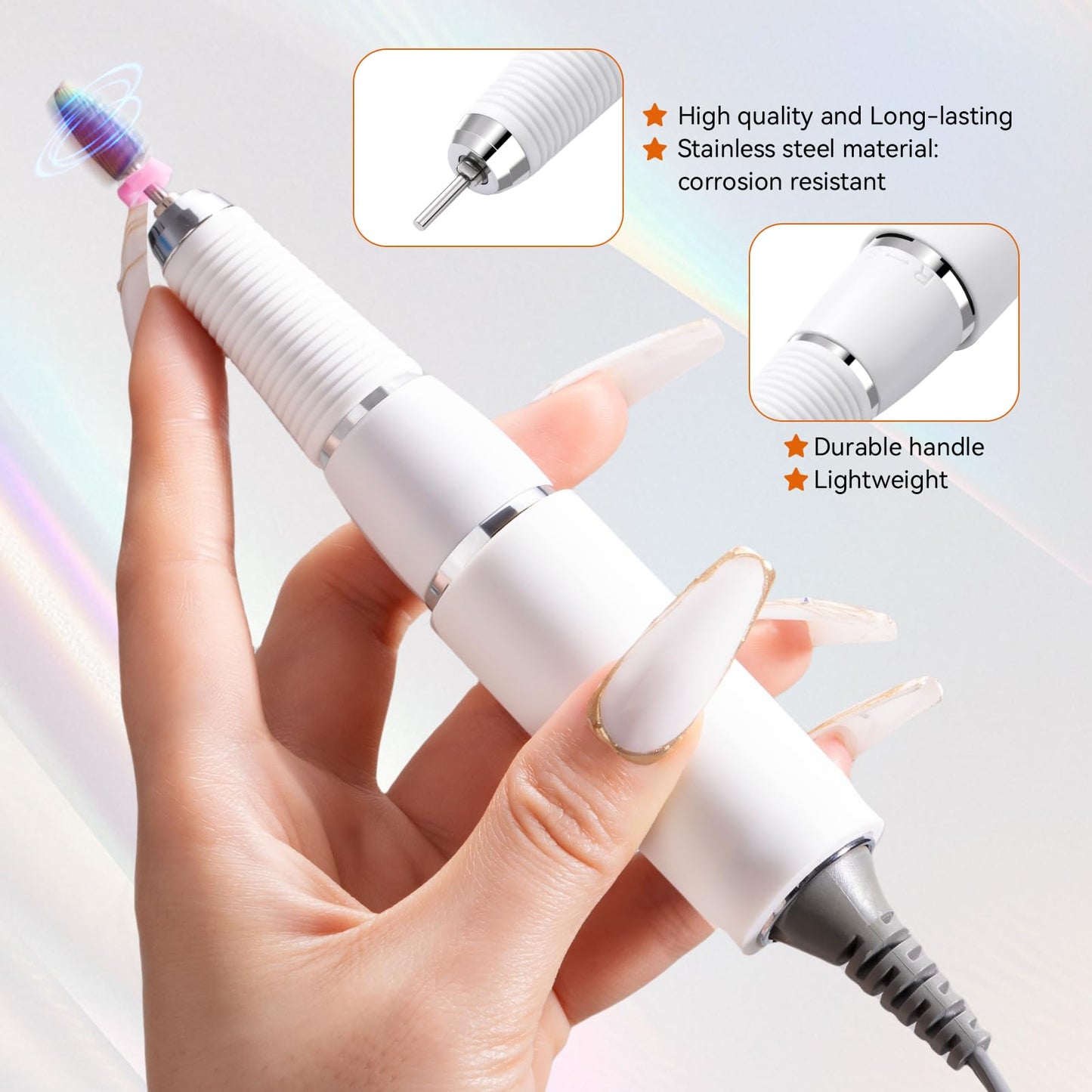 MAKARTT 30000RPM Electric Handpiece for Up200 Nail Drill Machine Professional E File 3 Pins White