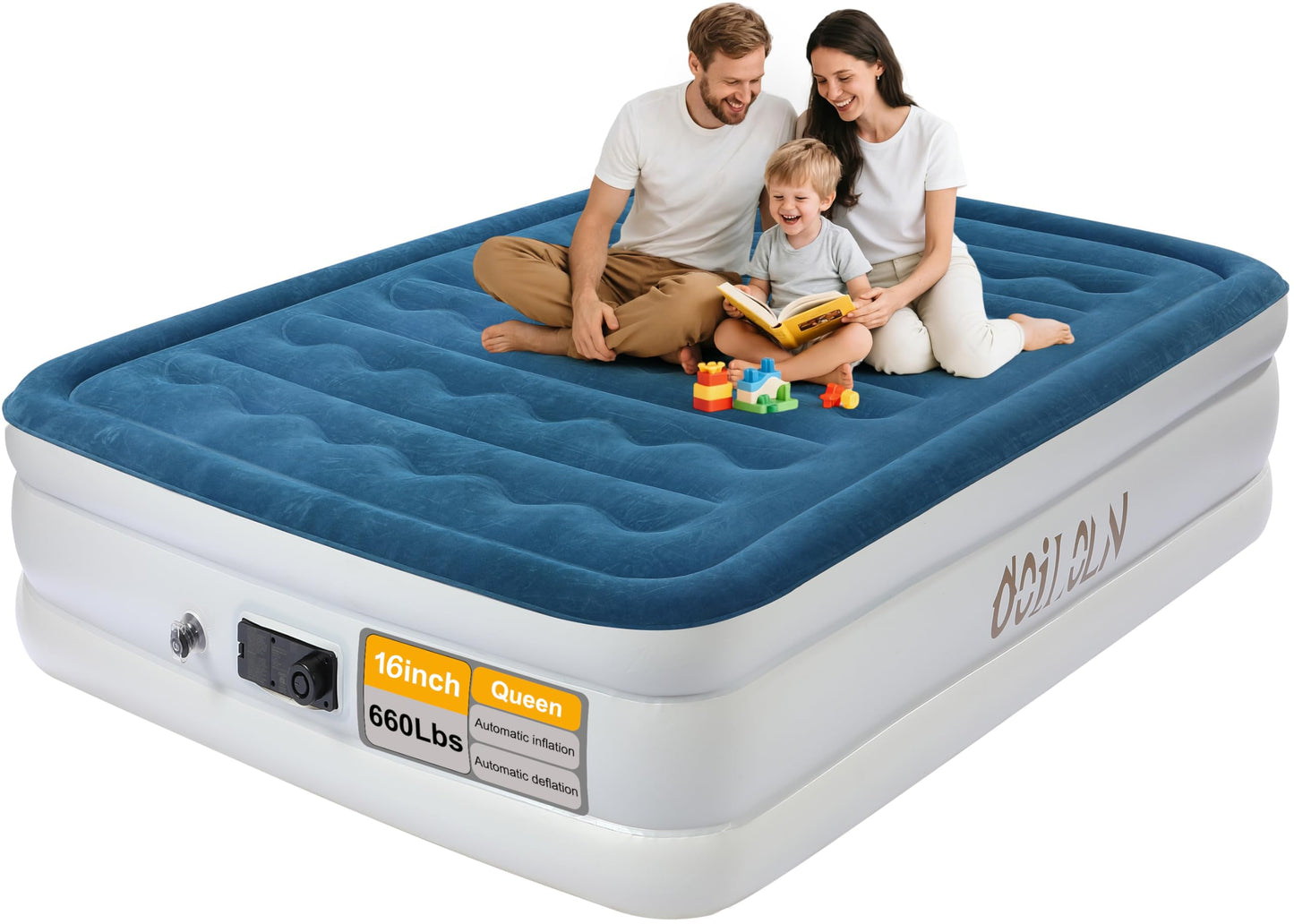 ooiloln air Mattress Queen with Built in Pump 16 Inch Portable Inflatable Mattress Deluxe Flocking Inflatable Mattress for Temporary Guest Accommodation, Camping, and Home use MAX is 660 pounds