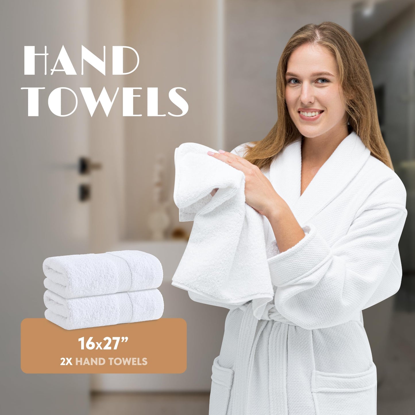 White Bath Towel Set of 6 - 100% Cotton Highly Absorbent Towels for Bathroom, 2 Luxury Bath Towels 650GSM, 2 Hand Towels, 2 Washcloths