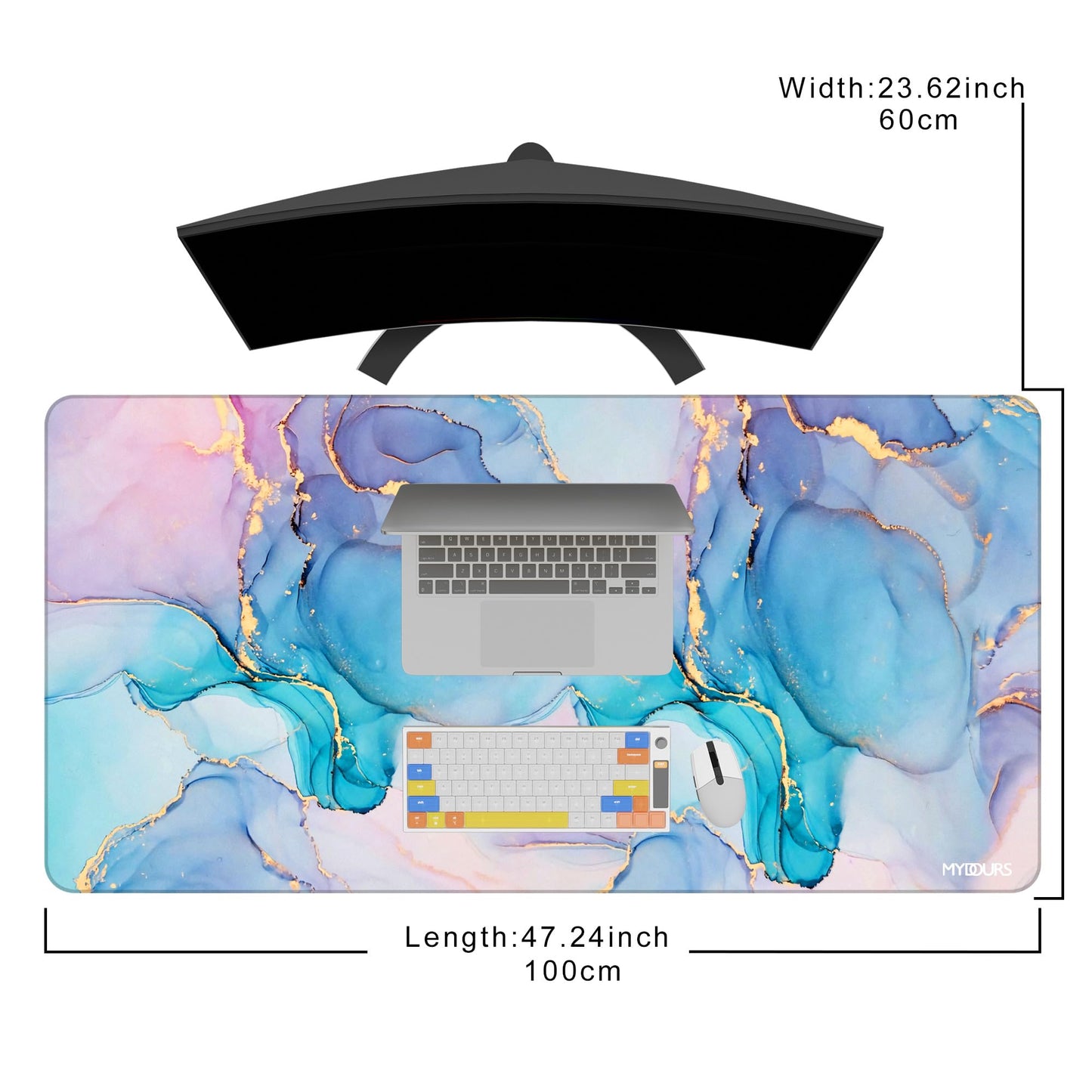 Mydours 48" x 24" Large Gaming Mouse Pad, Extended Desk Pad for Keyboard and Mouse with Non-Slip Rubber Base, Stitched Edges Computer Mouse Mat, Office Desk Mat Mousepad for Desktop & Laptop, Marble
