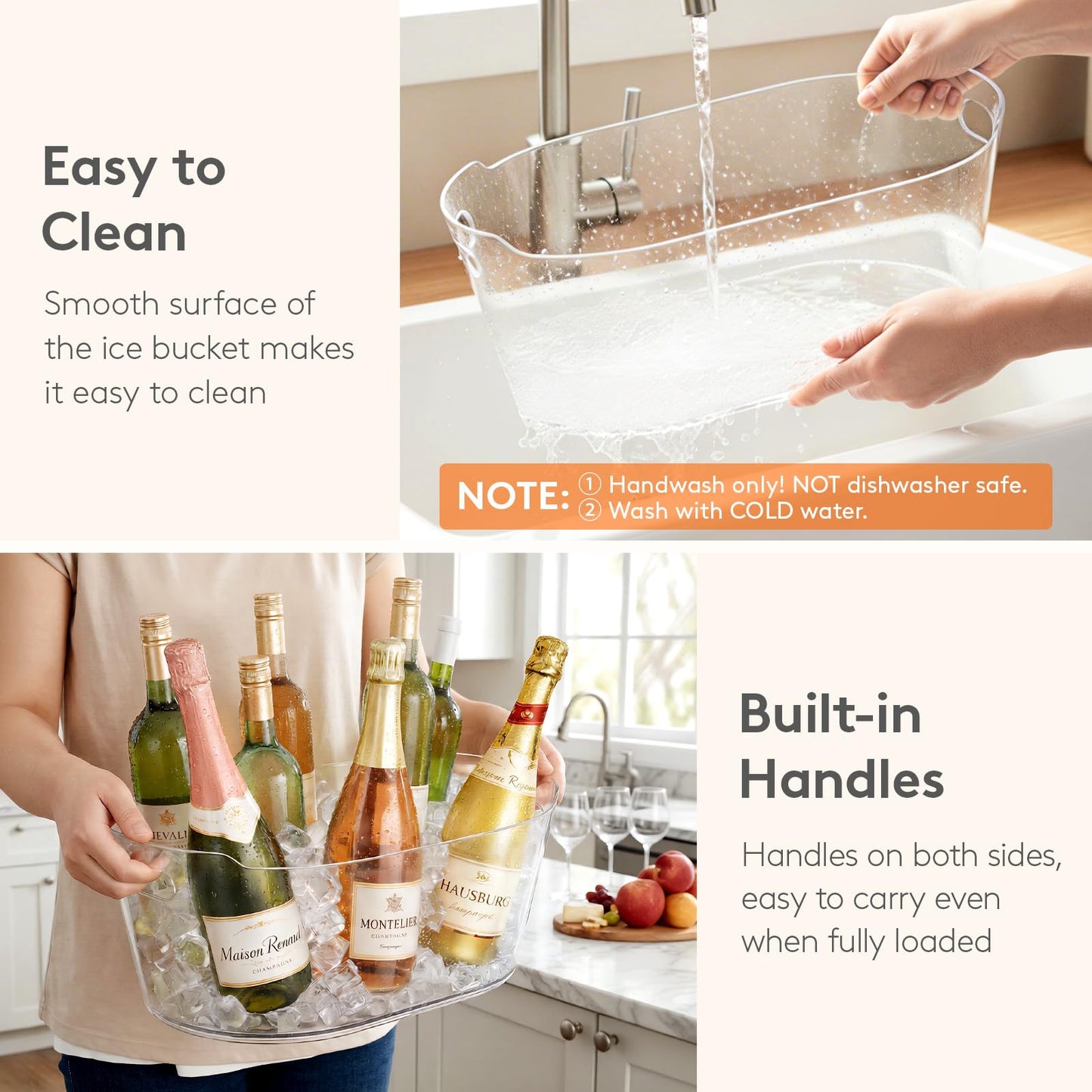 Lifewit 11.5L Ice Bucket for Parties 2 Pcs, Large Plastic Drink Cooler for Champagne Wine, Beer, Clear Beverage Tub for Mimosa & Cocktail Bar, Portable Chiller for Party Hosting & Serving
