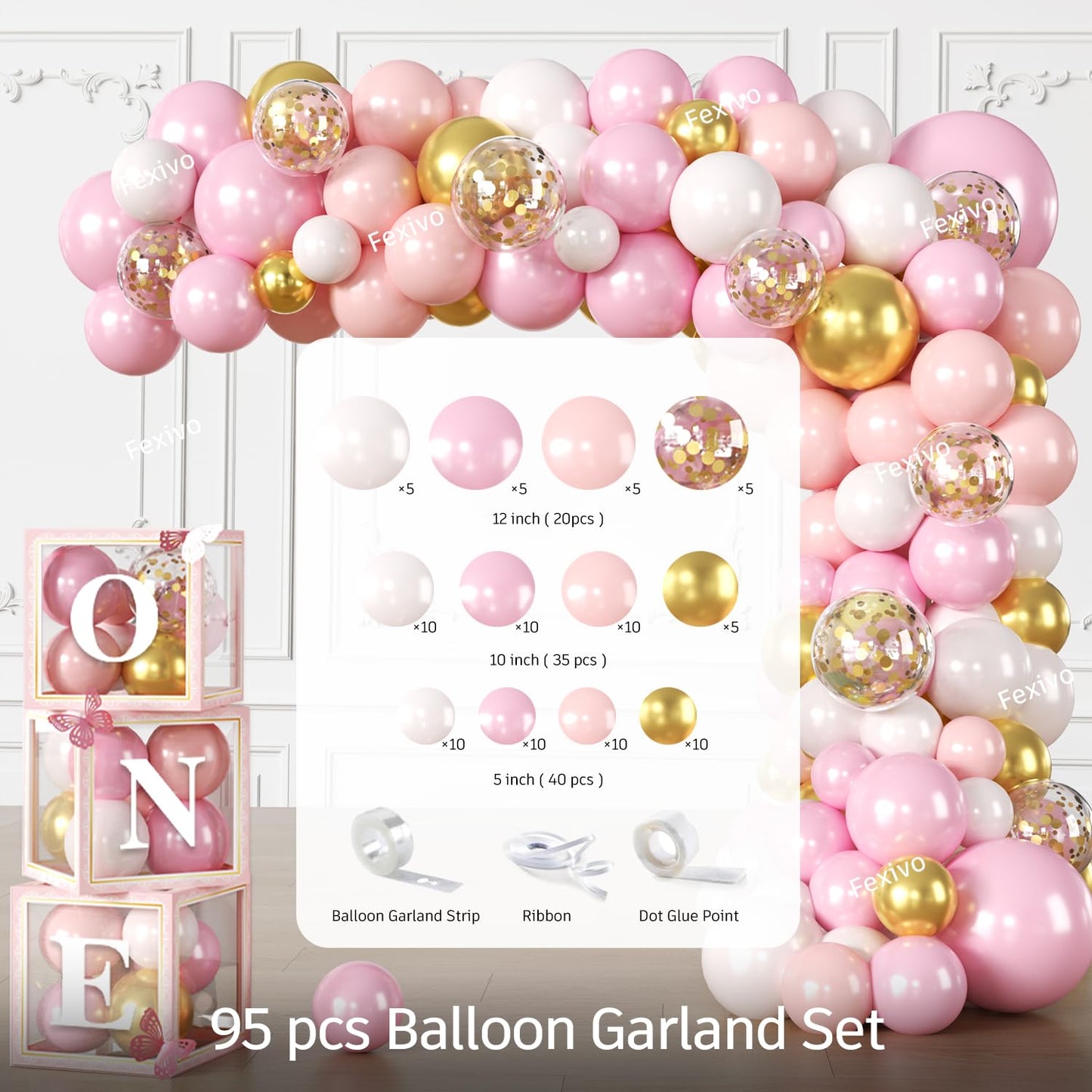Fexivo 258 PCS Princess First Birthday Decorations, Once Upon A Time Birthday Party Pack Serves 25, with Balloon, Banner, Backdrop, Plates and Napkins, for Girl's First Birthday