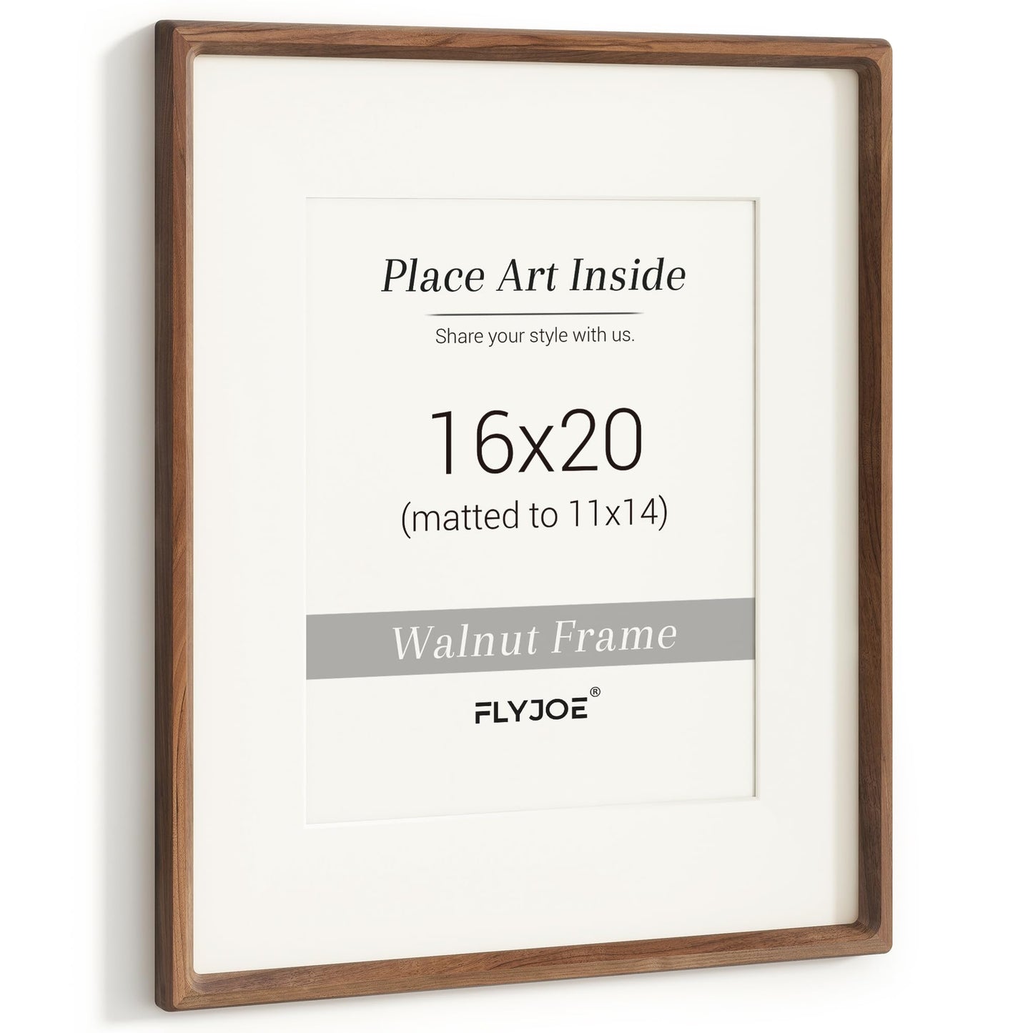 16 x 20 Picture Frame, USA-Sourced Natural Walnut Wood Photo Frame with Tempered Glass, Handcrafted Rounded Corner 16x20 Wooden Frame Matted to 11x14 Photos, Horizontal or Vertical Wall Mounting