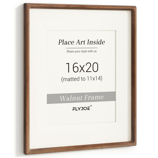 16 x 20 Picture Frame, USA-Sourced Natural Walnut Wood Photo Frame with Tempered Glass, Handcrafted Rounded Corner 16x20 Wooden Frame Matted to 11x14 Photos, Horizontal or Vertical Wall Mounting