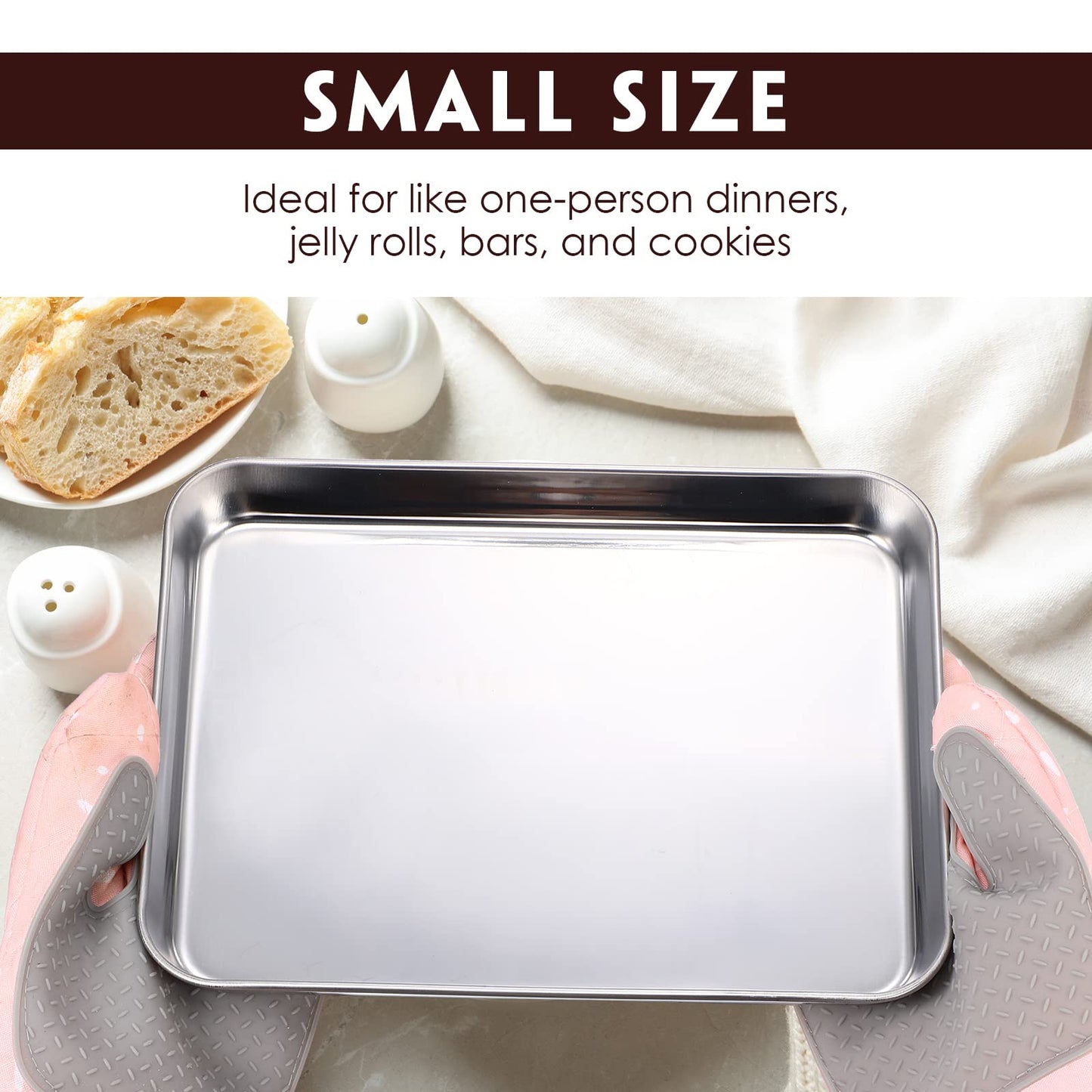 Zopeal 12 Pcs Metal Serving Trays for Food,Baking Sheet Pan Stainless Steel Small Nonstick Cookie Sheet Set Quarter Baking Pan,Toaster Oven and Dishwasher Safe(10 x 8 x 1 Inch)