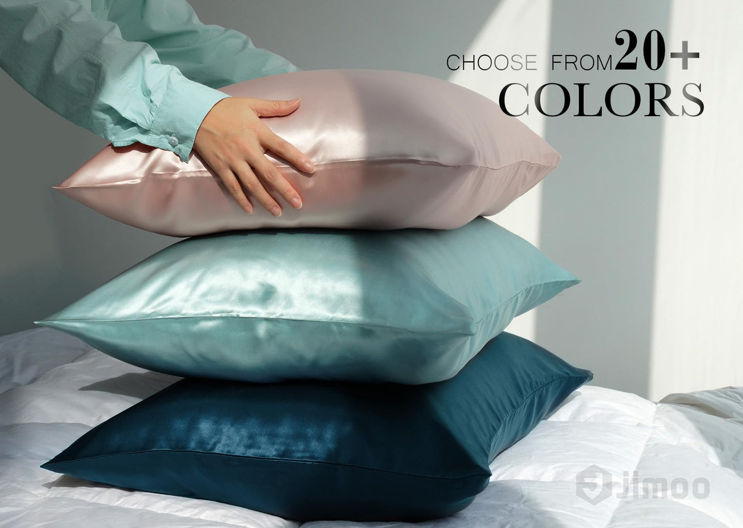 J JIMOO 100% Mulberry Silk Pillowcase for Hair and Skin, 22 Momme Pure Natural Silk Pillow Case Both Sided with Zipper, Pillow Cover for Women Mom Men (Ivory White, Standard 20''×26'', 2 Pack)