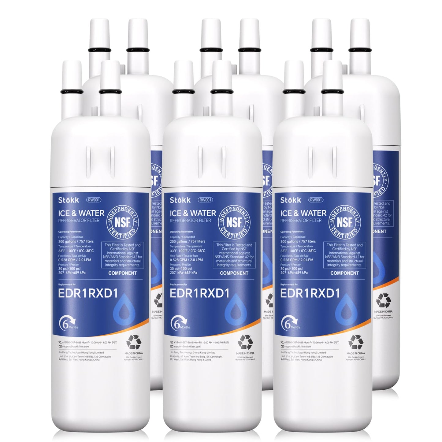 Stokk EDR1RXD1 Water Filter Replacement Compatible with Everydrop Filter 1, EDR1RXD1B, Whirlpool W10295370A, P8RFWB2L, P4RFWB, P5WB2L, 46-9081, 46-9930, RW001 Refrigerator Water Filter, 6 Pack