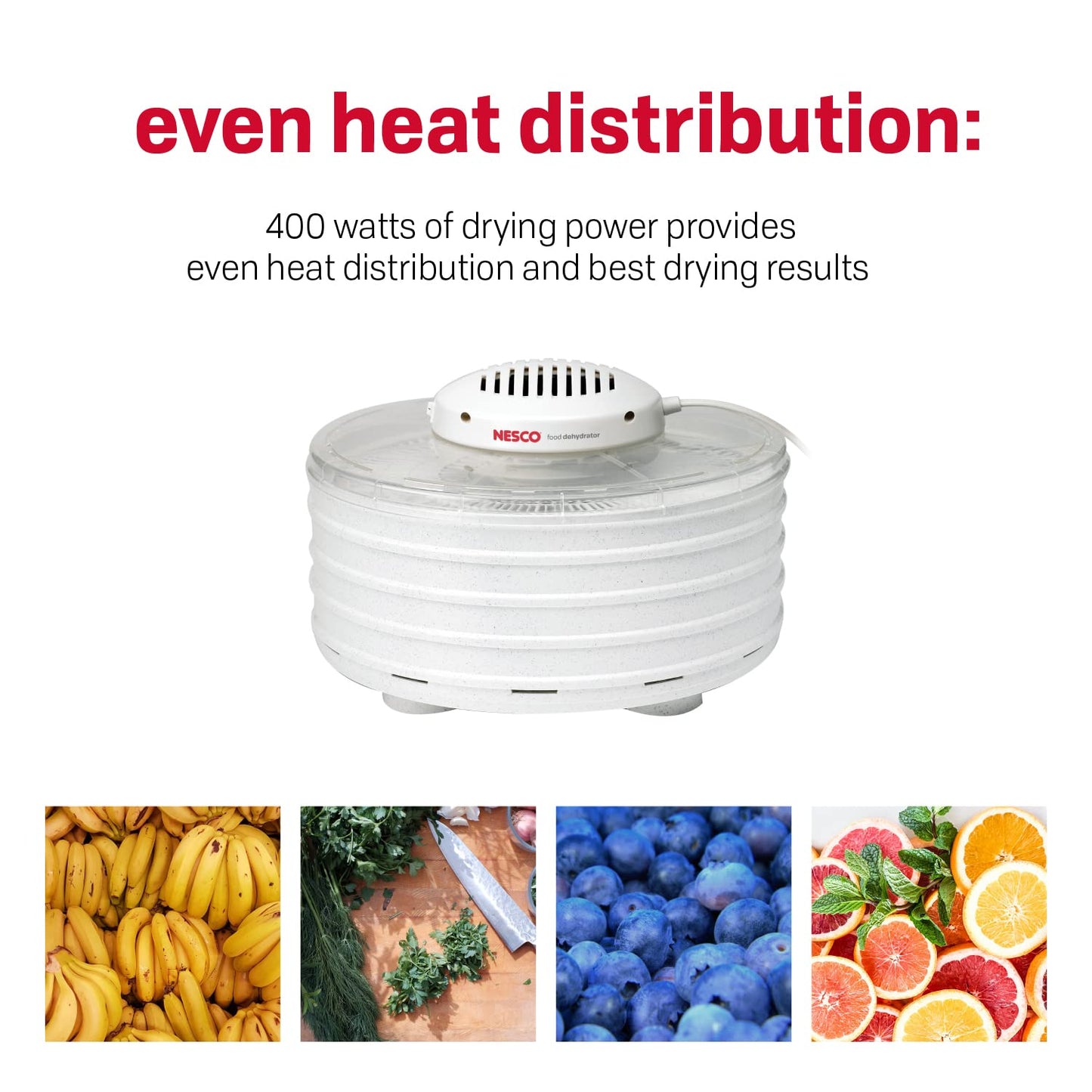 Nesco FD-37A Food Dehydrator for Herbs, Fruit, Beef Jerky, 4 Trays, Speckled White
