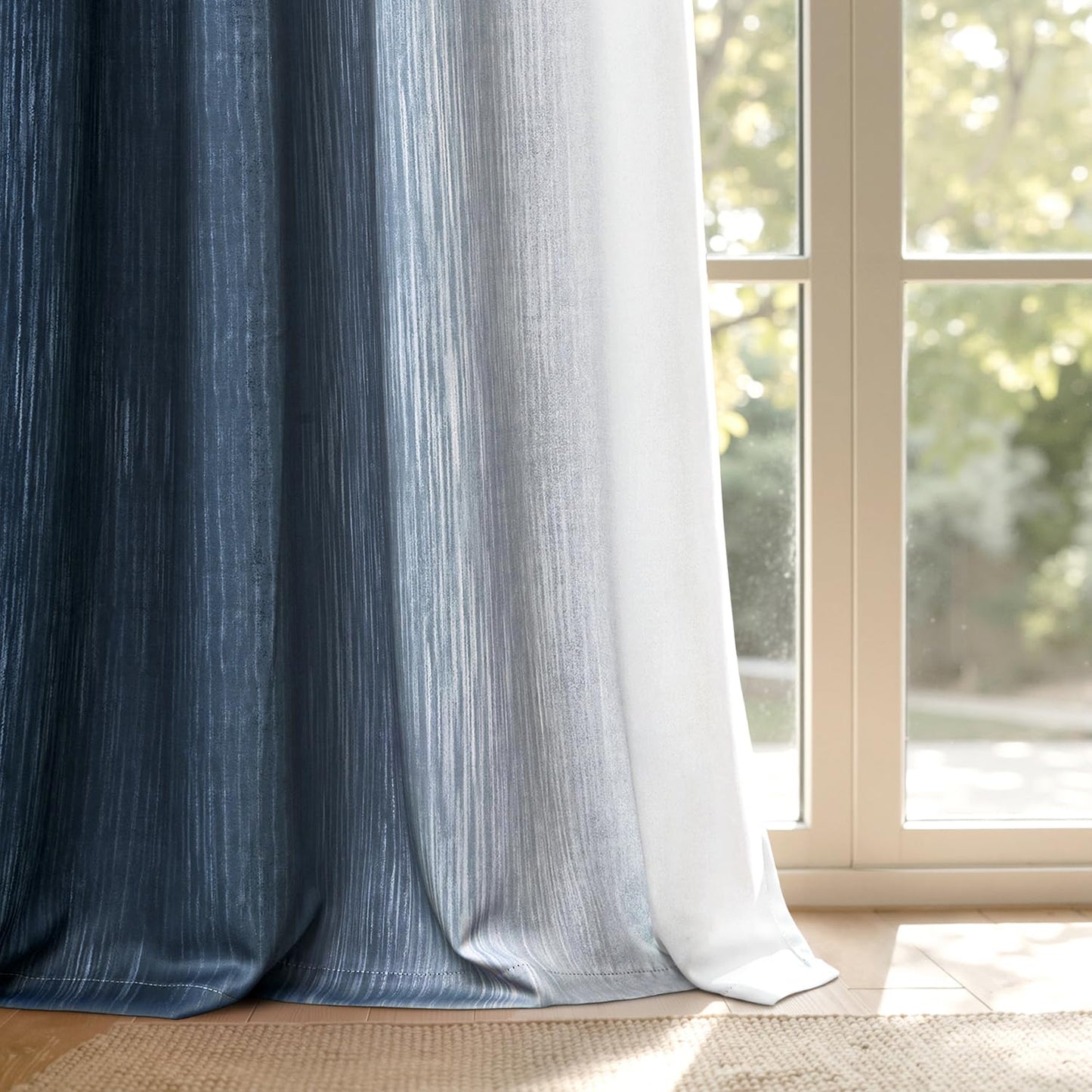 MIULEE Navy Blue and Greyish White Ombre Blackout Curtains, Full Room Darkening Thermal Insulated 84 Inches Long Drapes for Bedroom/Living Room Grommet Window Treatments Modern 52Wx84L, Set of 2
