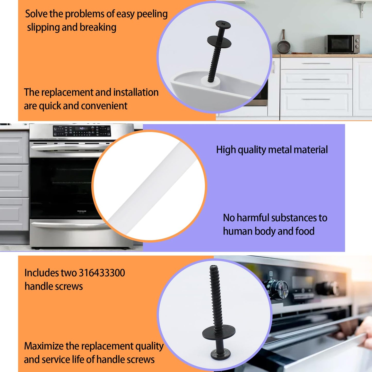 2026 Upgraded 316443601 Oven Door Handle Compatible Frigidaire Kenmore Electrolux Range Oven Stove Handle Replaces AP3906094 PS1147400(Include 2 PC Handle Screws) 2-Year Warranty