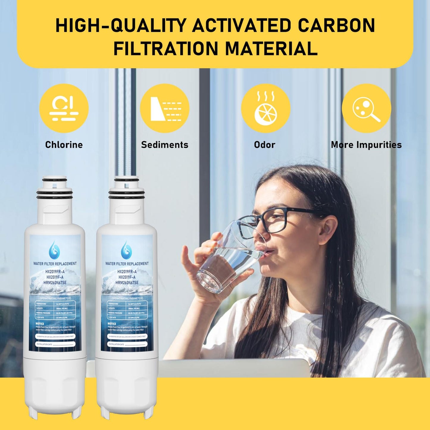 HX2019F-A HX2019FR-A Water Filter Replacement, Compatible With Hisense HRM260N6TSE, HRFD560SW, HRCD585BW, HRFD634BW, HRCD650BW, HRCD586TBWB and Mora MRM260N6TSE 2 Pack