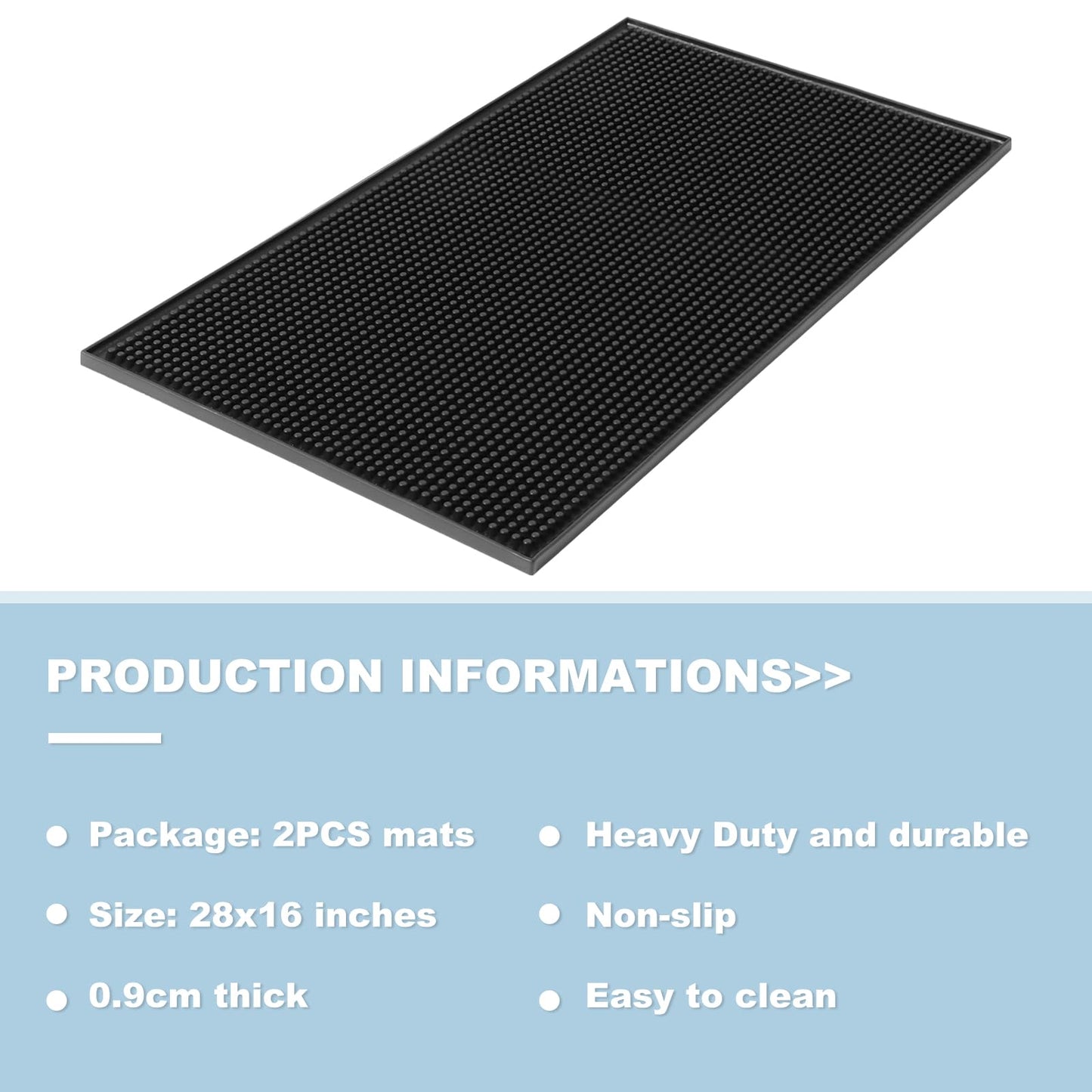 Extra Large (28 inch by 16 inch) Thick Rubber Service Bar Mat for Home Kitchen Counter Mat, Bartender Bar Mat, Dish Drying Mat, 2 Packs Black