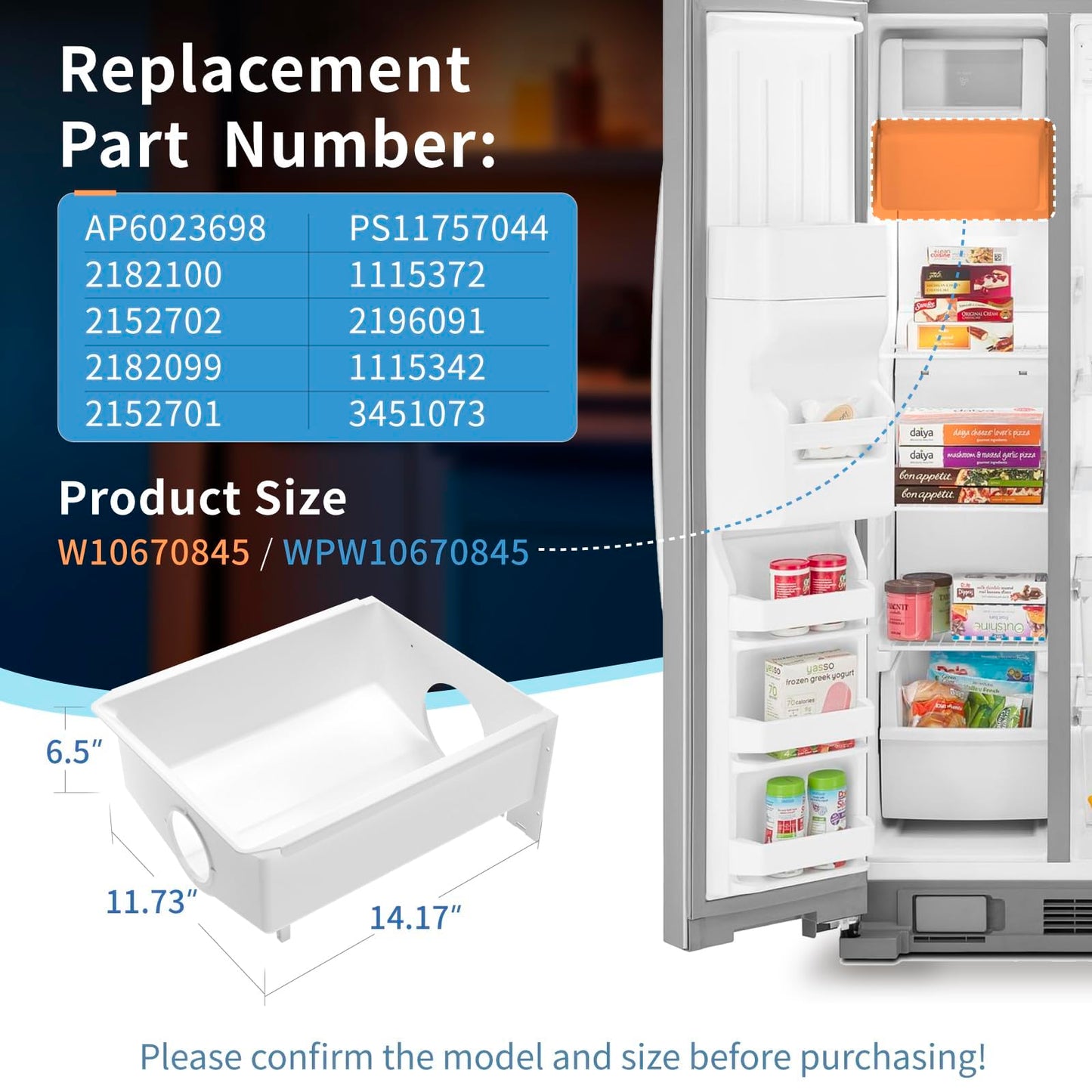 Upgraded W10670845 WPW10670845 ice Maker Replacement Compatible with Whirl-Pool Ken-More AMA-na Refrigerator Parts PS11757044 Fits for AP6023698 Whirlpool Ice Bucket Replacement