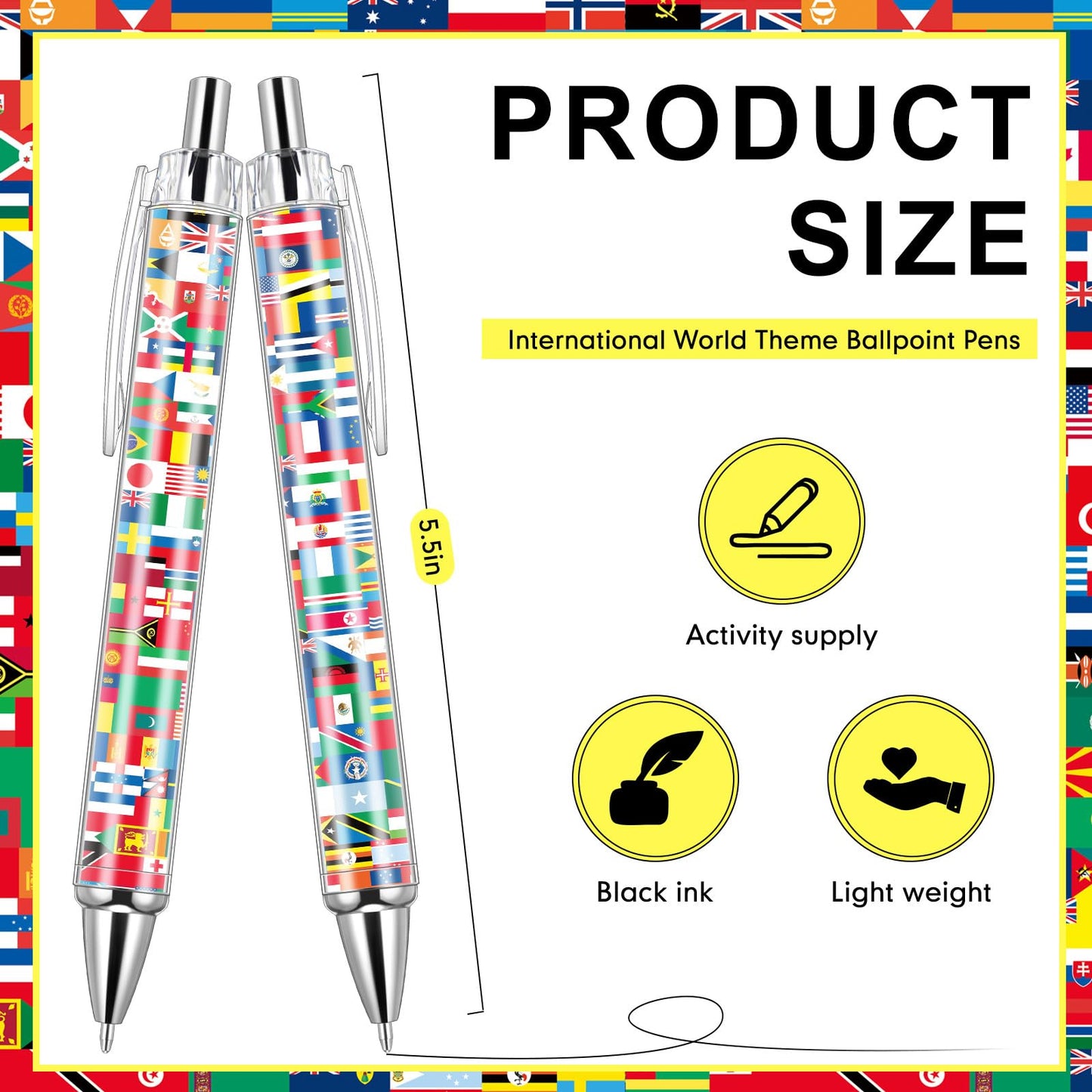 Janlaugh 100 Pcs 2026 Soccer International Flag Pens Around The World Party Favors Multicultural Country Flags Ballpoint Pens Bulk Gifts for Students School Classroom Employees Coworkers Team Staff