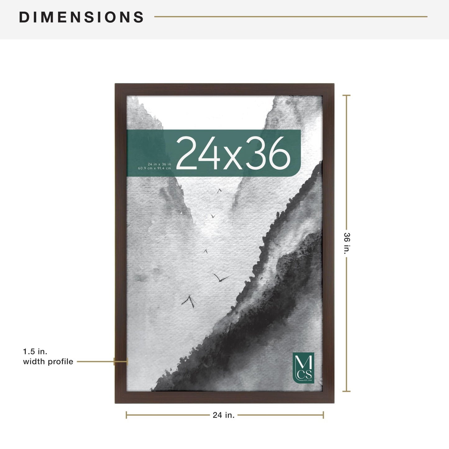 MCS Museum Poster Frame 24x36 Espresso Woodgrain, Vertical & Horizontal Wall Hanging Large Picture Frame for Photos, Posters & Art Prints (1-Pack)