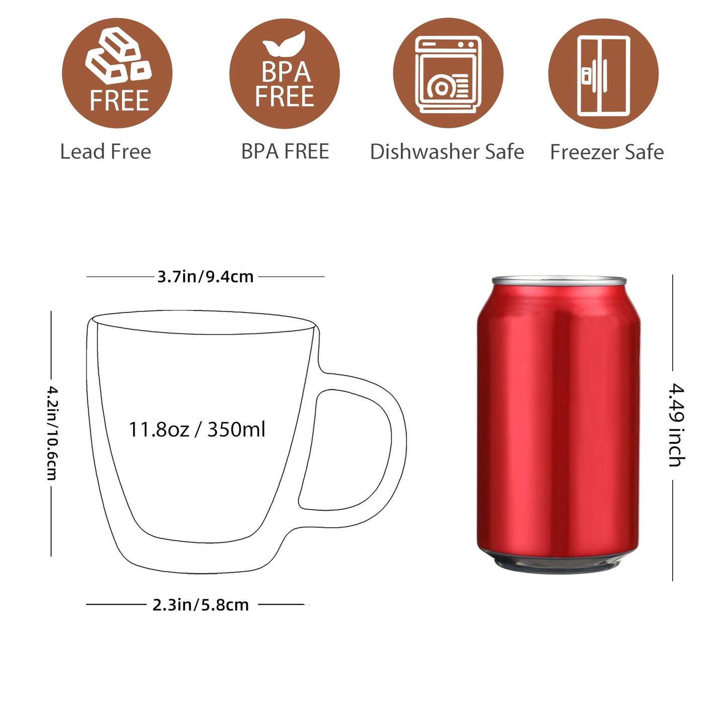 CNGLASS Glass Coffee Mugs 12oz,Double Walled Insulated Cappuccino Mug with Handle,Clear Espresso Cups for Cappuccino,Latte,Tea Bags,Hot and Cold Beverages,Set of 4