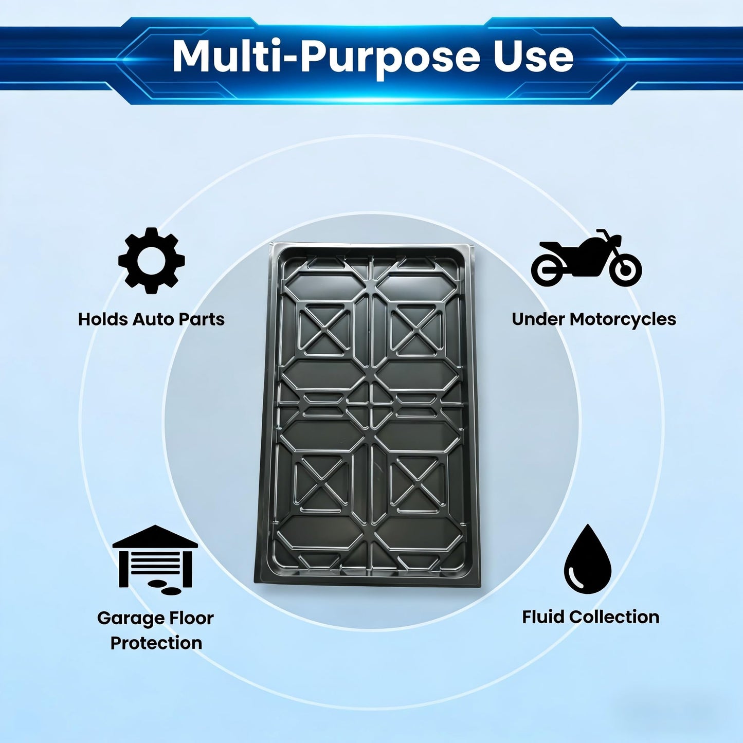 Oil Drain Pan for Car Maintenance, 37.4"x23.6"x1.5" Heavy Duty Oil Drip Tray with Geometric Channel Design | HDPE Oil Catch Pan for Vehicle Lifts, Garages & Workshops | Leak-Proof Oil Leak Catcher Pan