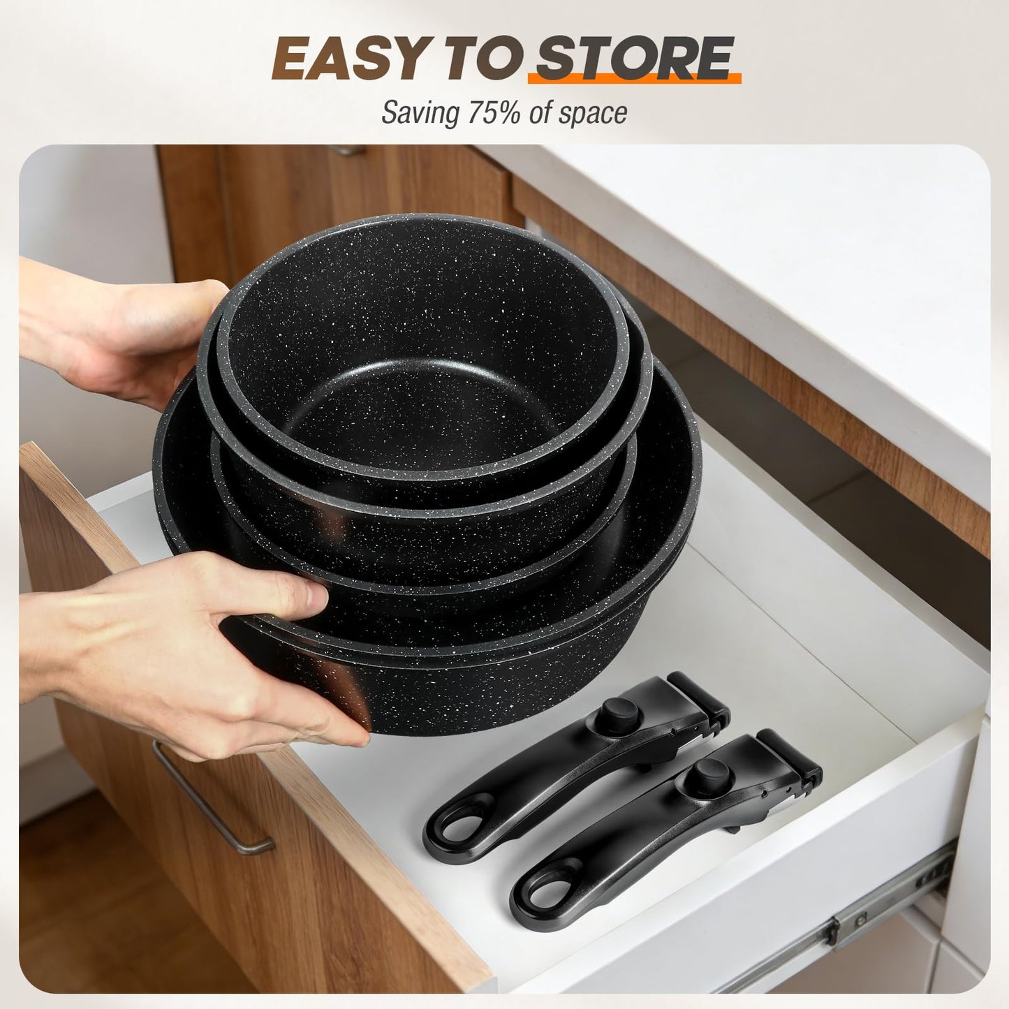 UMETRE pots and Pans Set, Nonstick Cookware Set Detachable Handle, Induction Kitchen Cookware Sets with Removable Handle, Non Stick RV Cookware Set, Dishwasher ＆ Oven Safe (9 PCS)