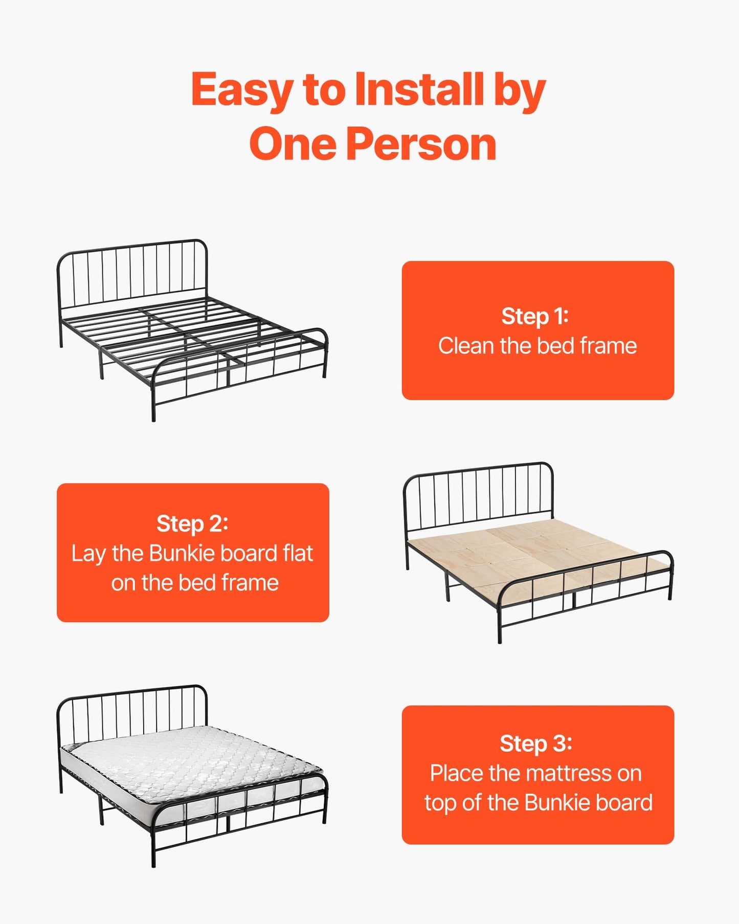 VEVOR Bunkie Board Twin Size, 35" x 71" Foldable Box Spring, 0.4" Thicker Wooden Bed Boards for Under Mattress, Bed Slats with No Assembly Required, Easy-to-use Bed Support Board