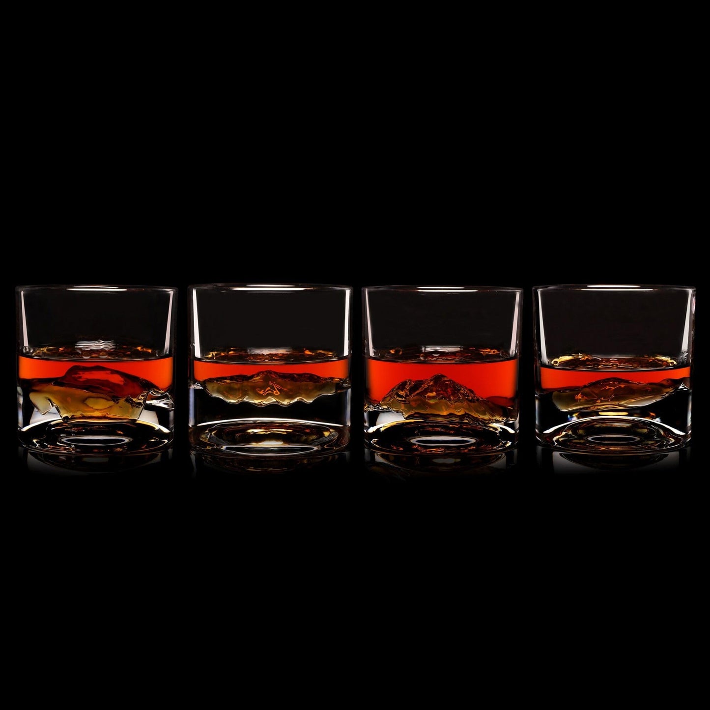 LIITON Fathers Day Whiskey Glasses for Dad, American Peaks Set of 4, Thick Heavy Crystal 3D Mountain Bourbon & Cocktail Glasses, Chills 18 Seconds Without Ice, 10 oz
