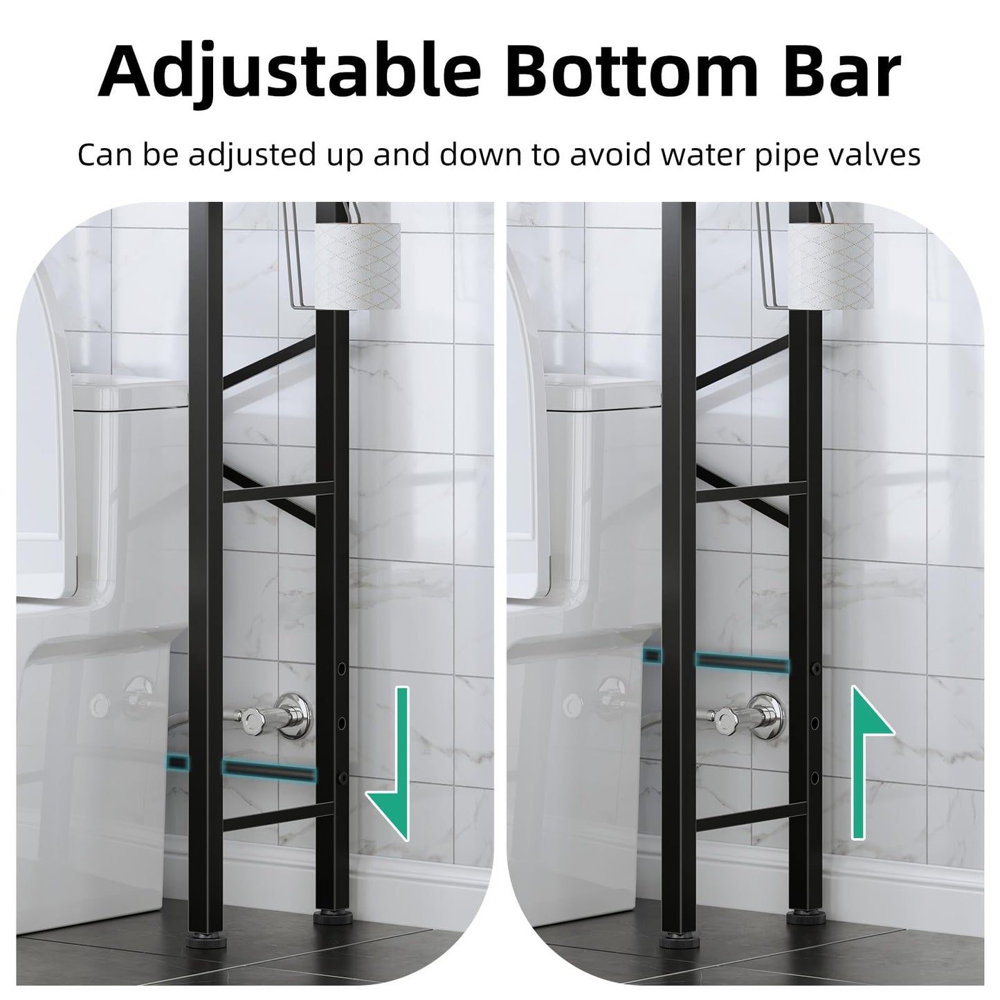 Kalrin Over The Toilet Storage with X Shape Side Guardrail, 3-Tier Over Toilet Storage Rack with Drain Basket, Freestanding Bathroom Organizer for Balcony Laundry, Pure Black