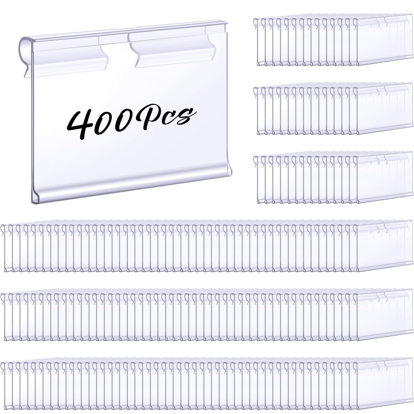 Tatuo 400 Pcs Reusable Plastic Wire Shelf Label Holders, Price Card Sign for Pantry Retail Supermarket Merchandise Shopping Mall Shop Ticket Display Holder Clip on Design, 2.36" L x 1.65" H (Clear)