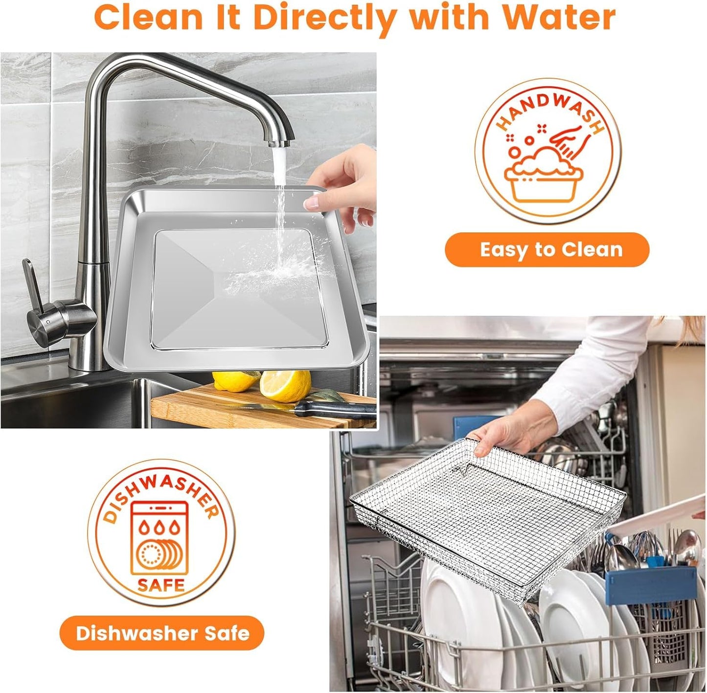Air Fryer Basket Tray Replacement 2Pack for Cuisinart TOA-60 TOA-65 TOA-70, 2pcs 12.4 * 11'' Mesh Steel Basket Wire Rack Accessories, Dishwasher Safe