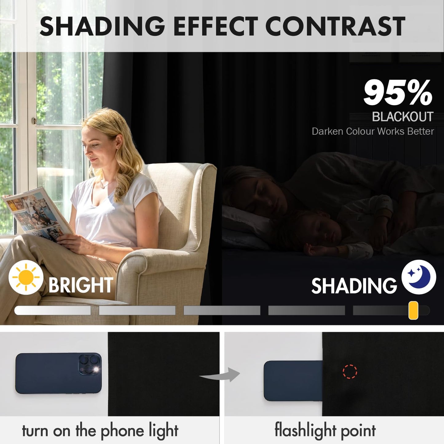 MIULEE Blackout Curtains 4 Panels Sets Black 63 Inch Length, Top and Bottom Rod Pocket Room Darkening Curtains for Bedroom Windows, 4 Pack Solid Thermal Insulated Light Blocking Curtain Drapes