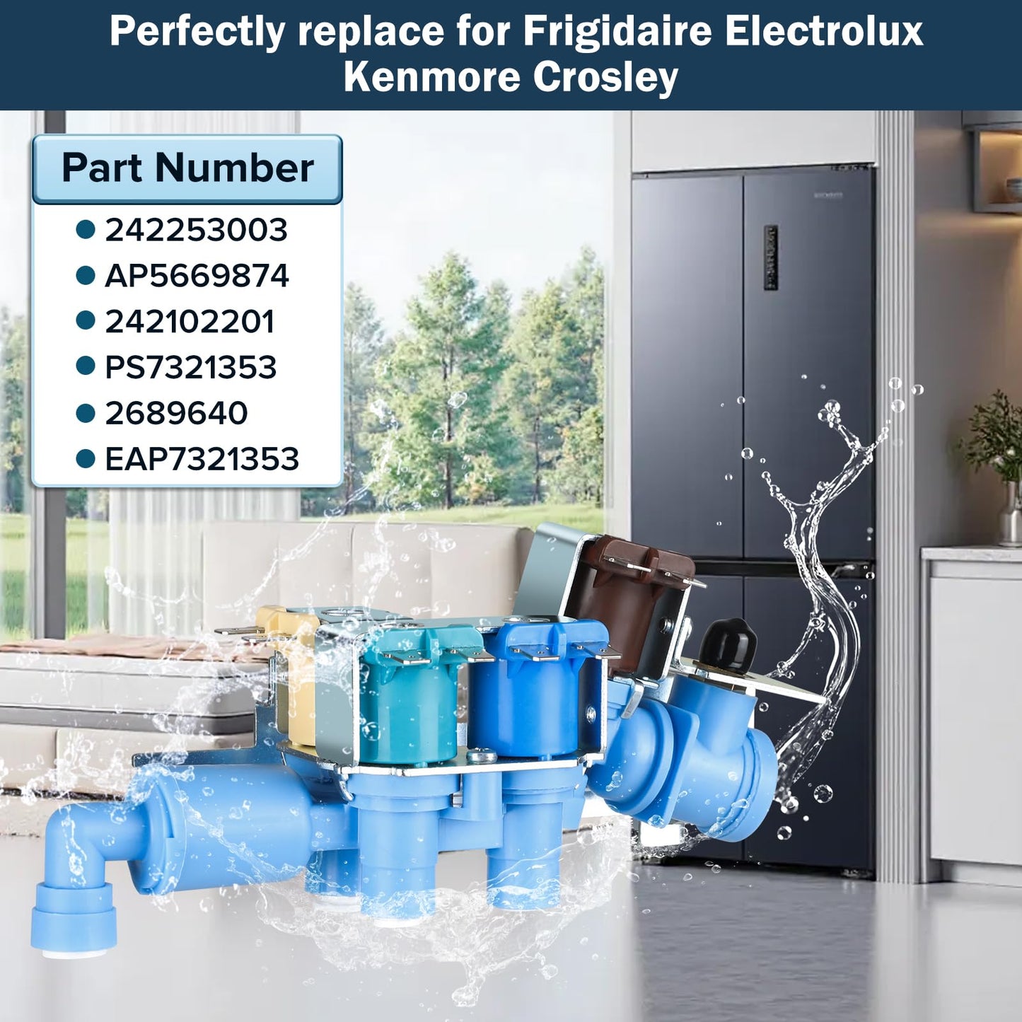 242253002 242102201 Refrigerator Water Inlet Valve Replace Part: 2689640, AP5669874, PS7321353, EAP7321353, Compatible with Frigidaire Electrolux Kenmore Crosley Ikea, etc Refrigerators