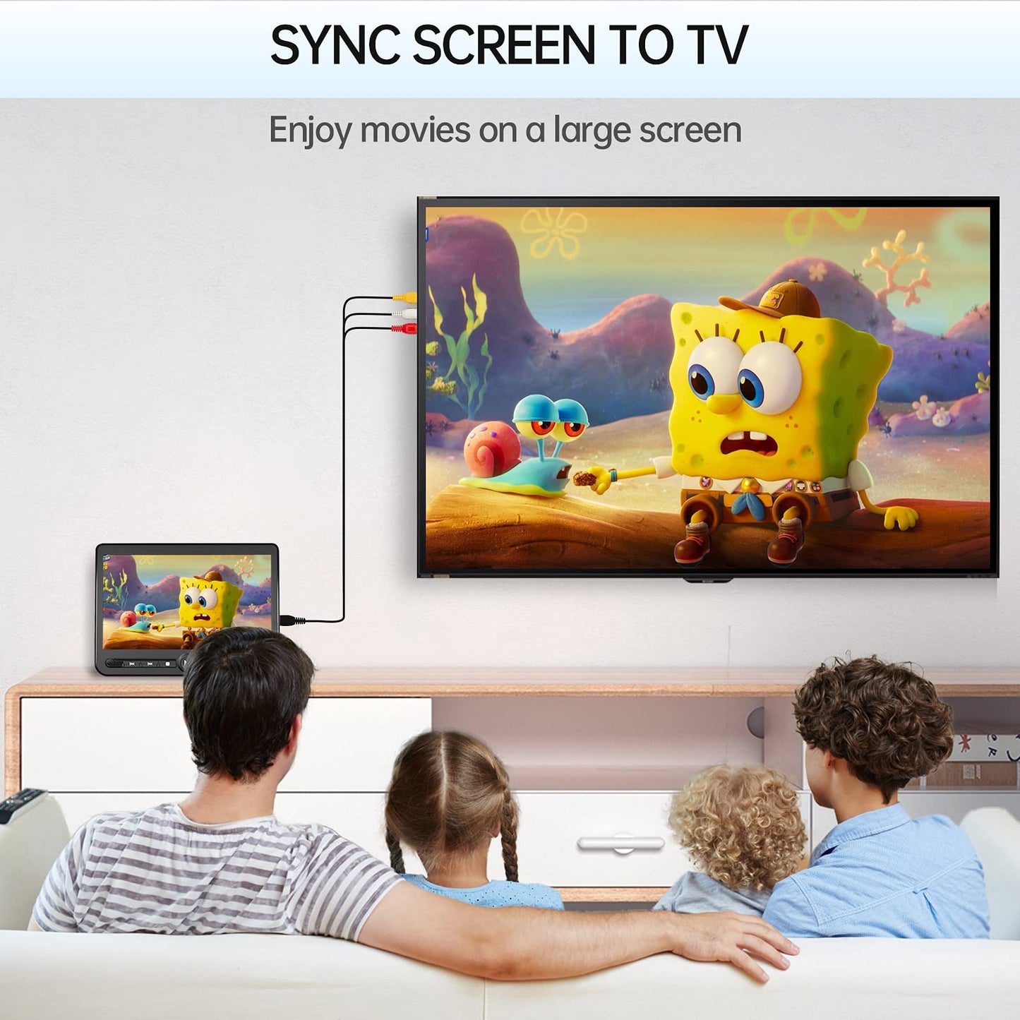 10.5" Dual Portable DVD Player, Arafuna Rechargable Car Screen Play A Same or Two Different Movies, Headrest for Car with 5-Hour, Support USB/SD, Last Memory