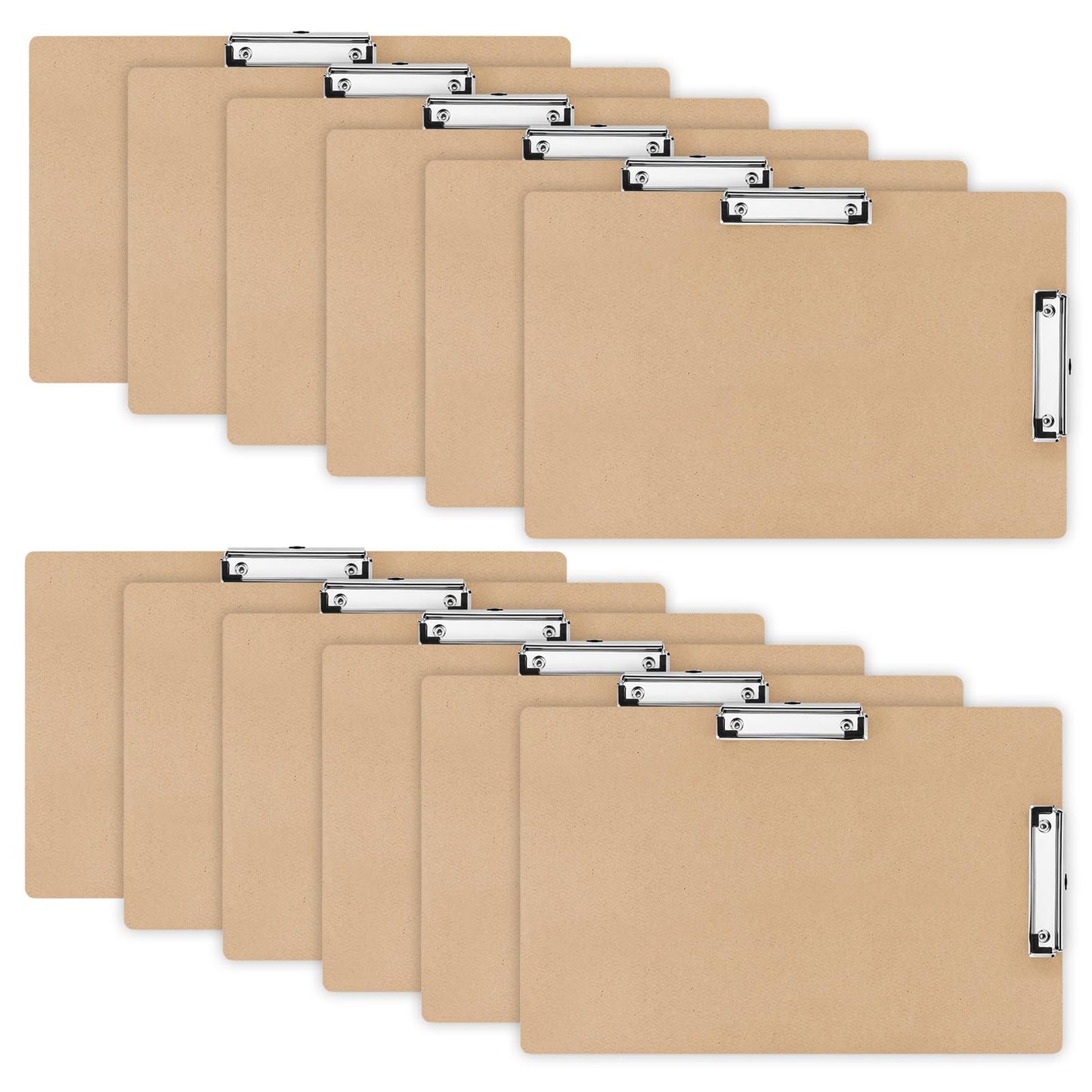 Henoyso 12 Pcs 11 x 17 Clipboards Wooden Lap Boards with Low Profile Clip Double Clip, Extra Large Landscape Hardboard Drawing Boards Horizontal Brown Clipboard for Drafting Board & Sketch Board Use