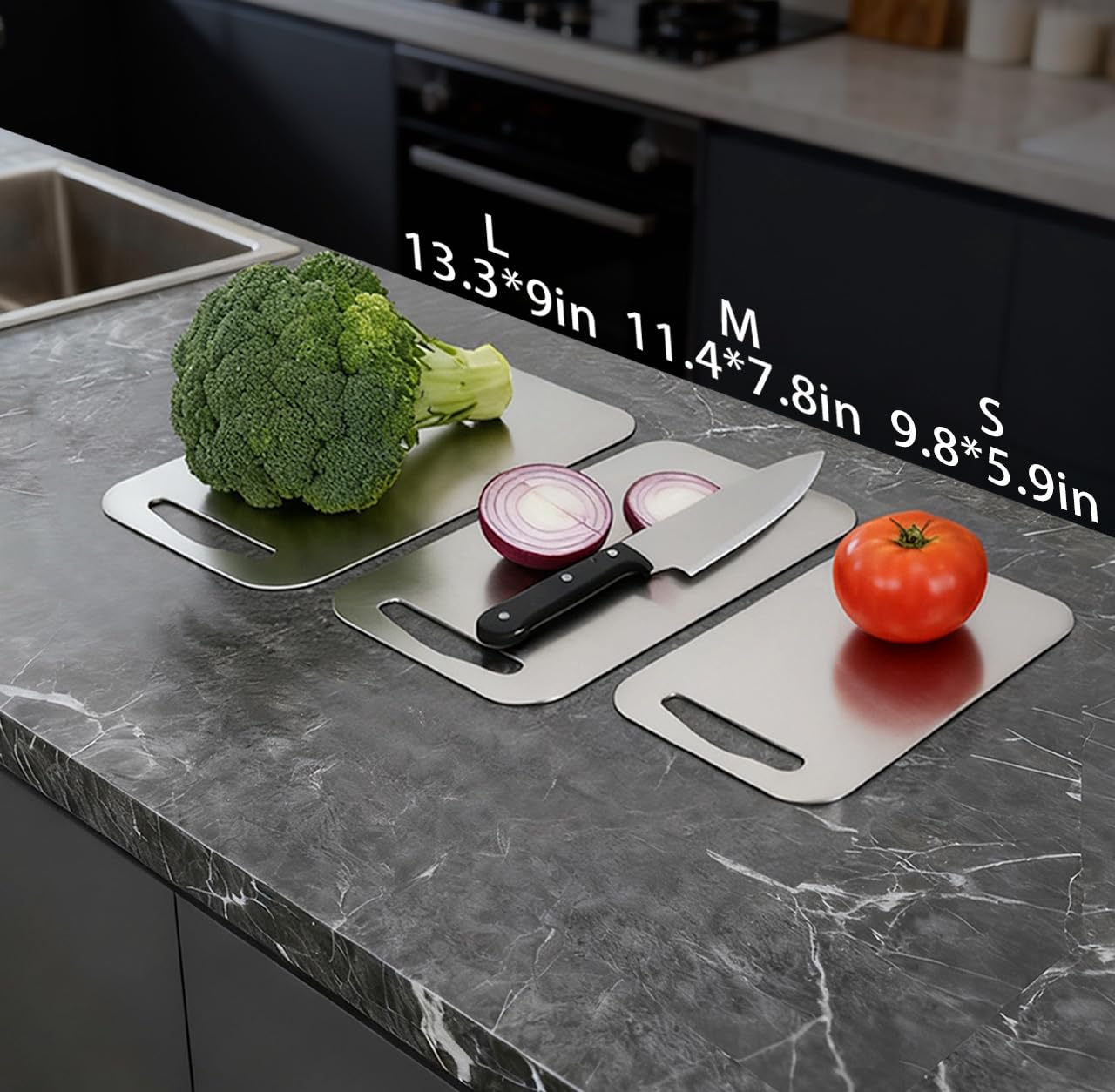 URMONA 3 PCS 304 Stainless Steel Cutting Board For Kitchen, Non-Staining&Odor-Free, Burr-Free Edges, Dishwasher Safe, Non Toxic Cutting Board（S+M+L）