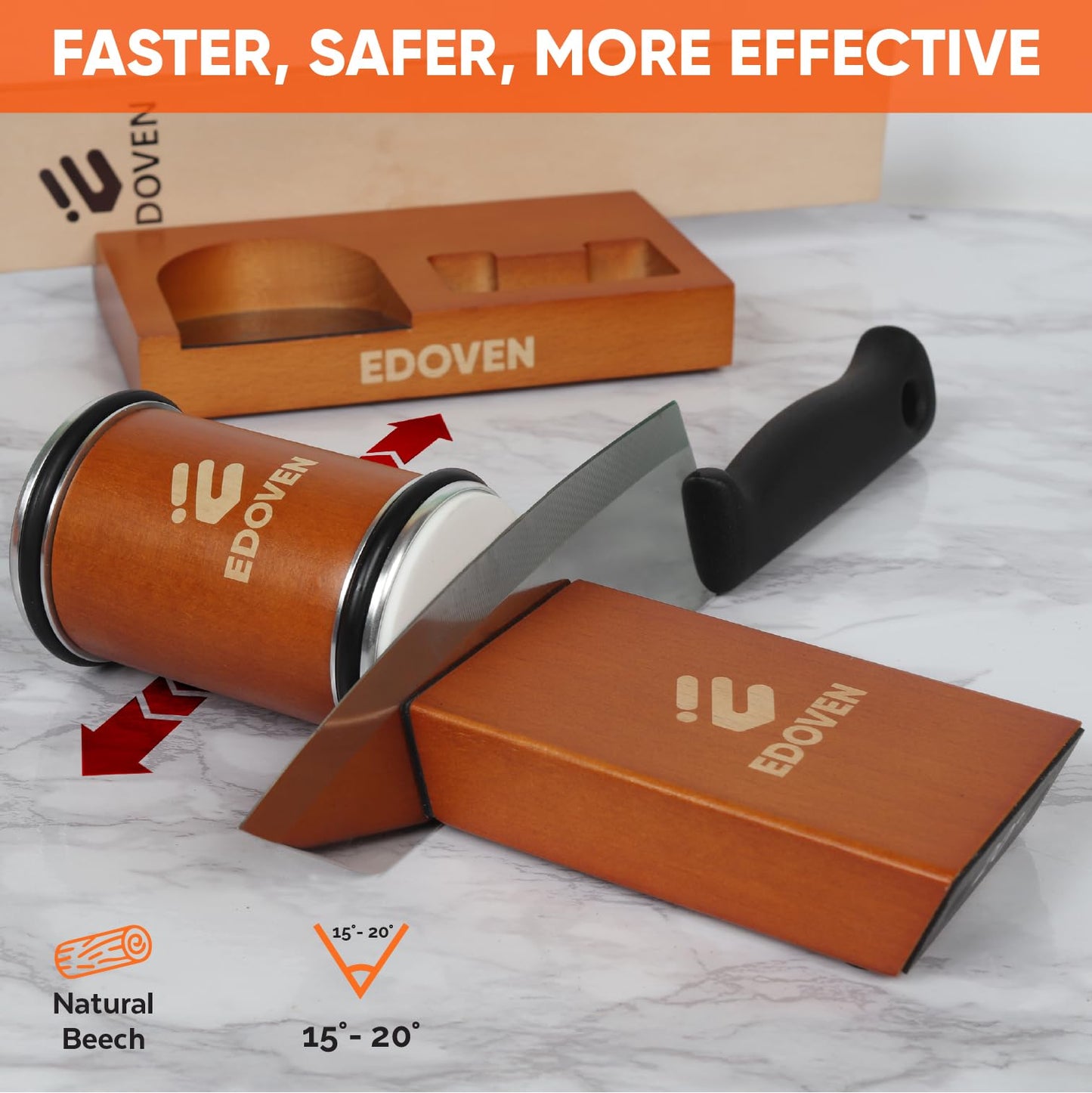 Premium Rolling Knife Sharpener Kit - Magnetic Manual Knife Sharpener with Diamond & Ceramic Discs, Two Extra Discs, Leather Strop & Stand, 15° & 20° Angle Guides, Gift for Chefs & Home Cooks