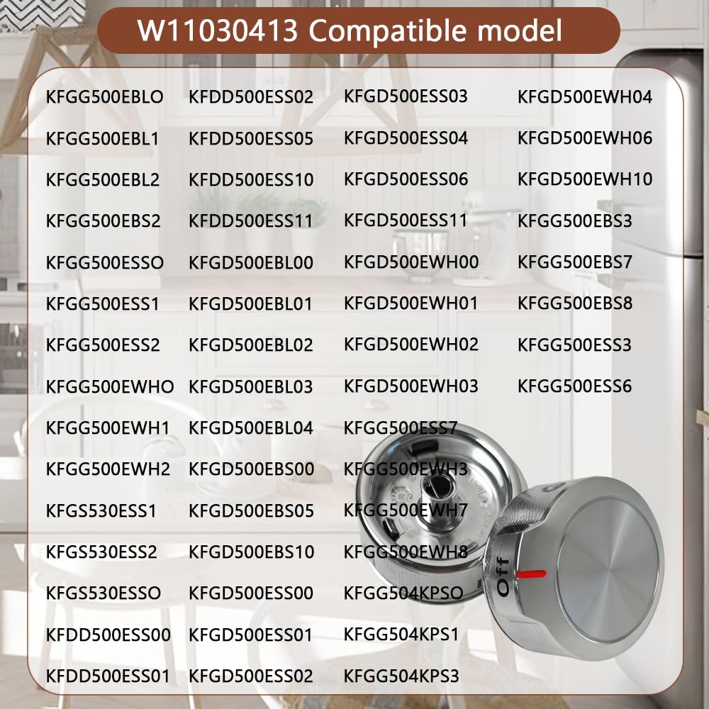 Fuziddn Stove Control Knob 5-Pack - Replacement for Whirlpool & KitchenAid Stoves, Fits Models W11030413 W10643306 W10786063 W11027434 4461624 AP6038805 PS11770322 EAP11770322