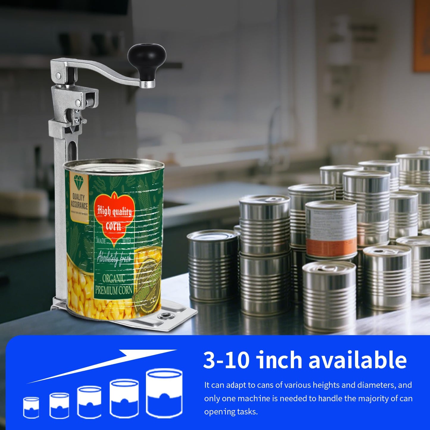 Commercial Can Opener Heavy Duty, 16" Stainless Steel Manual Table Can Opener for #10 Cans up to 10" Tall, Industrial Kitchen Tool with Cast Steel Base & Stainless Steel Blade