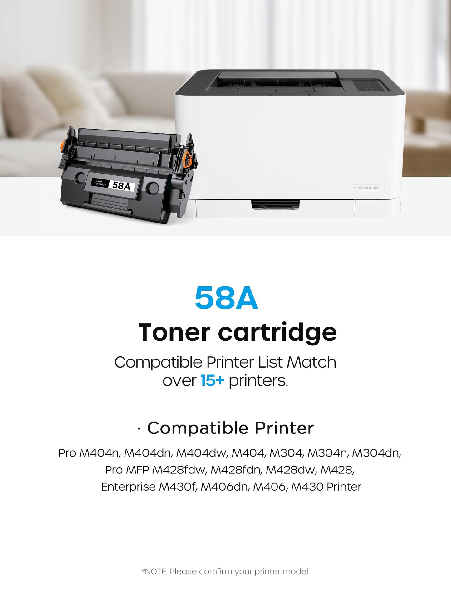 58A CF258A Toner Cartridge Black Compatible for HP 58A CF258A 58X CF258X Toner Cartridges Work with HP LaserJet MFP M428fdw M428fdn M428dw M404 M428 Pro M404n M404dn M404dw Printer (2 Pack, With Chip)