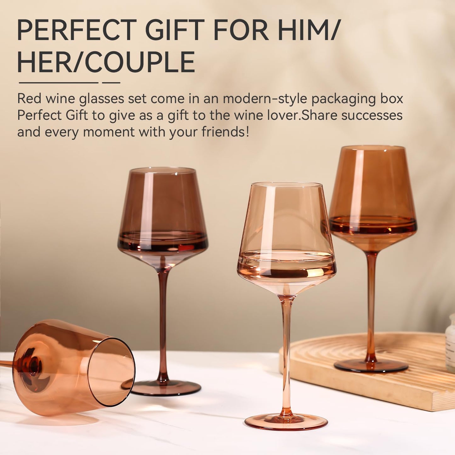 Cyrelwing Brown Wine Glasses Set of 6-18oz【Hand Blown】 Crystal Amber Stemmed Venus Wine Glasses-Brown Wine Glass set for Fall Autumn Winter Wine Dinner