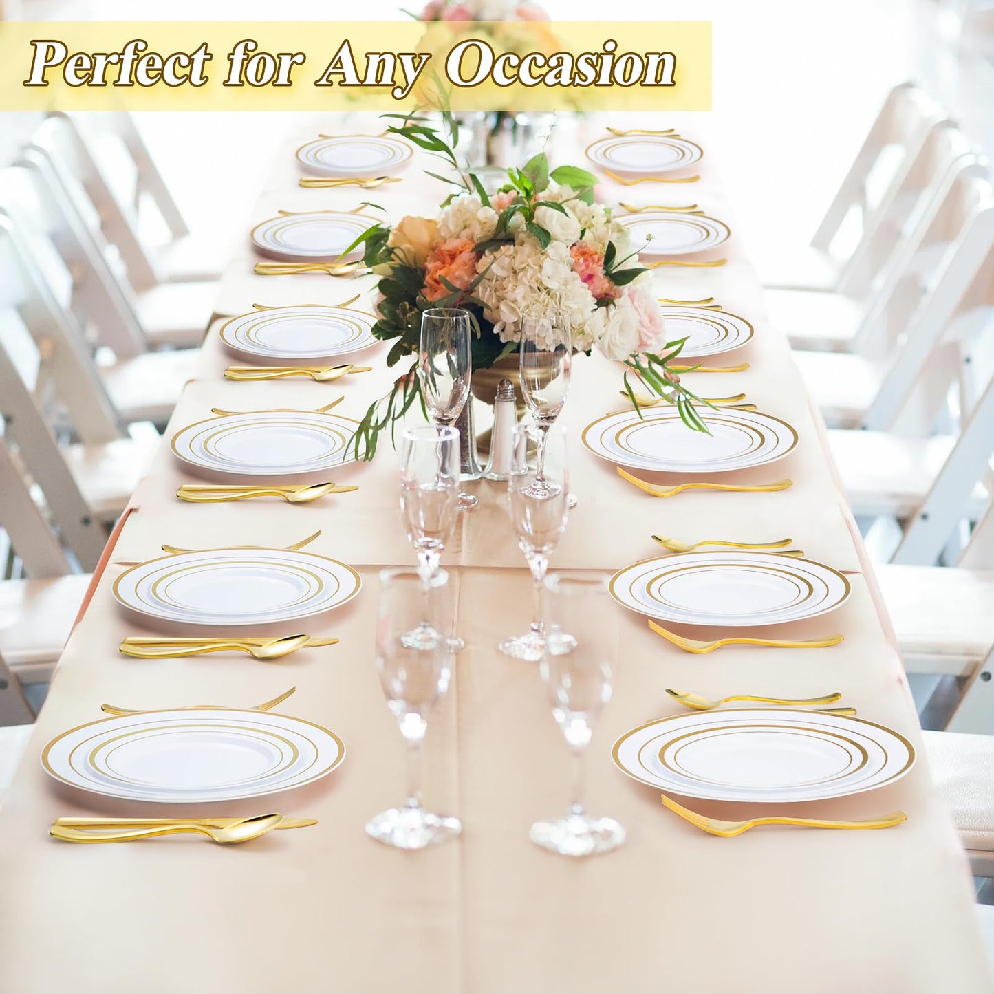 BESTSTAR 200PCS Gold Plastic Plates Set, 100 10.25 inch Dinner Plate and 100 7.5 inch Dessert Plates, Premium Disposable Plates for Party, Wedding