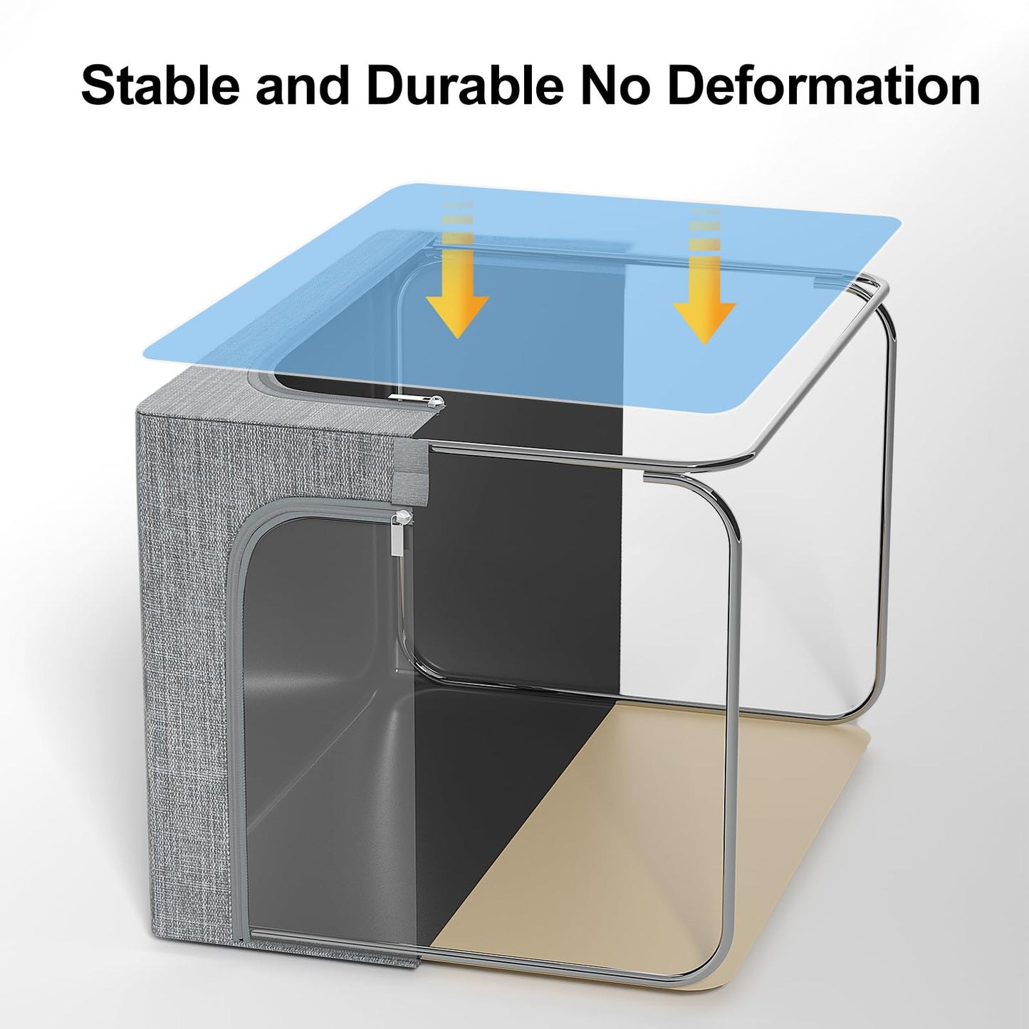 GoMaihe Clothes Storage Bins with Metal Frame, 4-Pack Closet Storage Bins with Lid & Clear Window, Sweater Boxes Organizer for Closet, Clothing Storage, Cationic Fabric 40L