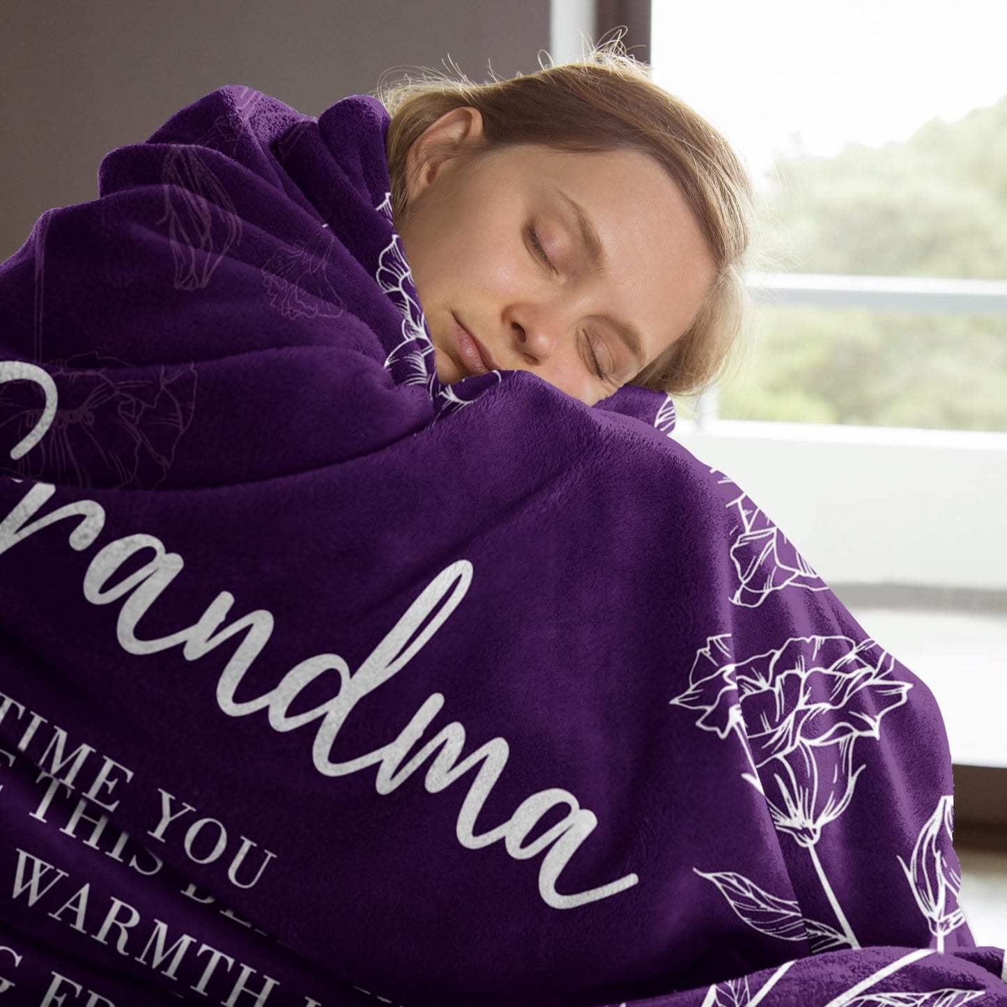 Grandma Gifts, Birthday Gifts for Grandma from Grandkids, to My Grandmother Soft Throw Blanket for Christmas Mothers Day 50" x 60", Purple