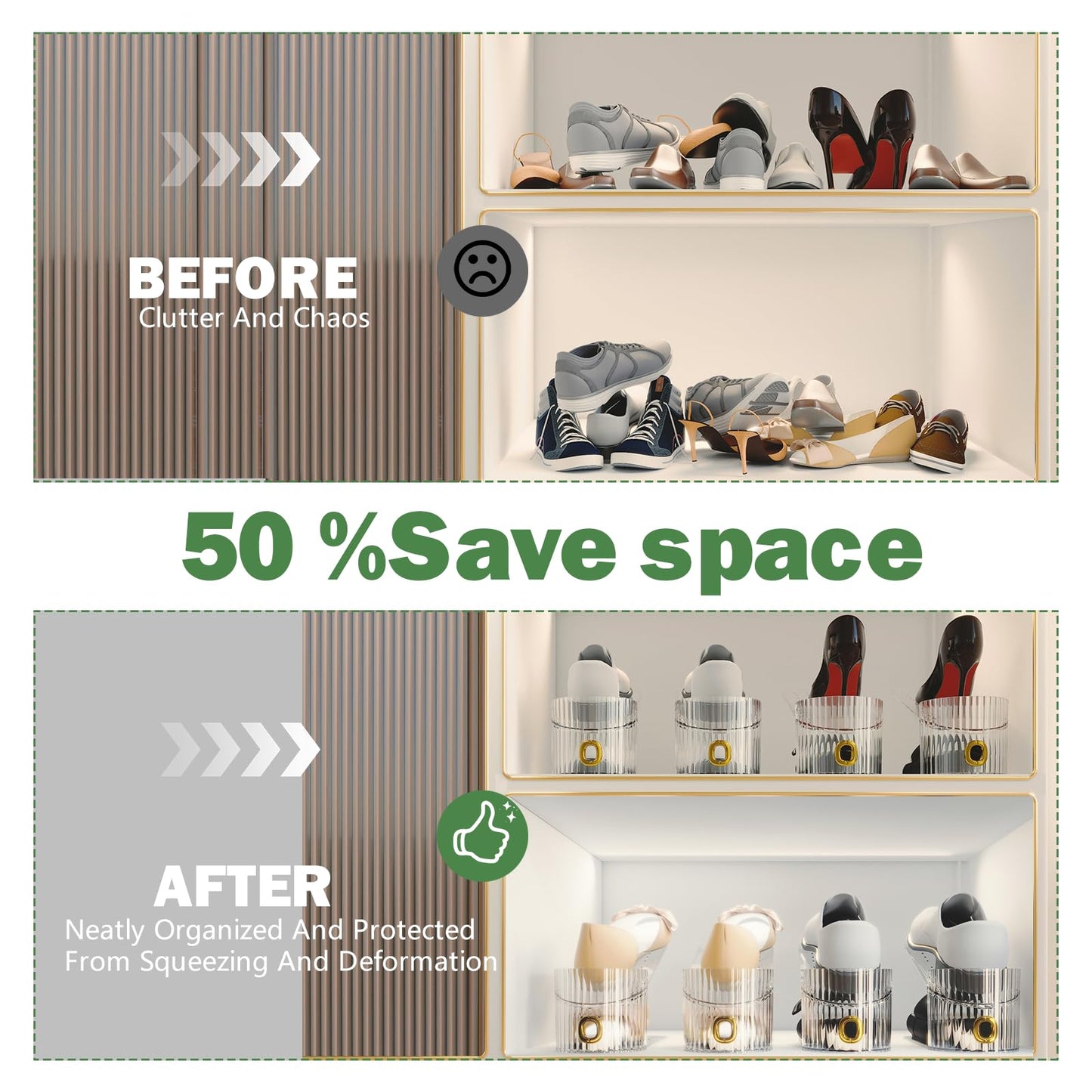PureSprout Shoe Slot Organizer,Adjustable Shoe Stacker for a Pair of Shoes,Shoe Holder Space Saver,Double Deck Shoe Riser Shoe Rack,Shoe Organizer for Closet (Clear, 10 Pack)