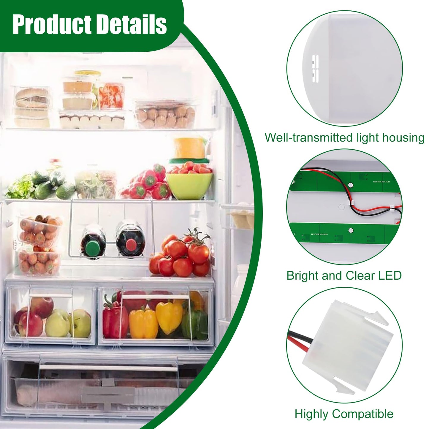 W11527432 Refrigerator Led Light Replacement Fit For Whirlpool Maytag Amana Fridge Light Module Replacement W11101384 W11333374 W11387579 W11042554 WRX735SDHZ02 WRX735SDHZ03 Light
