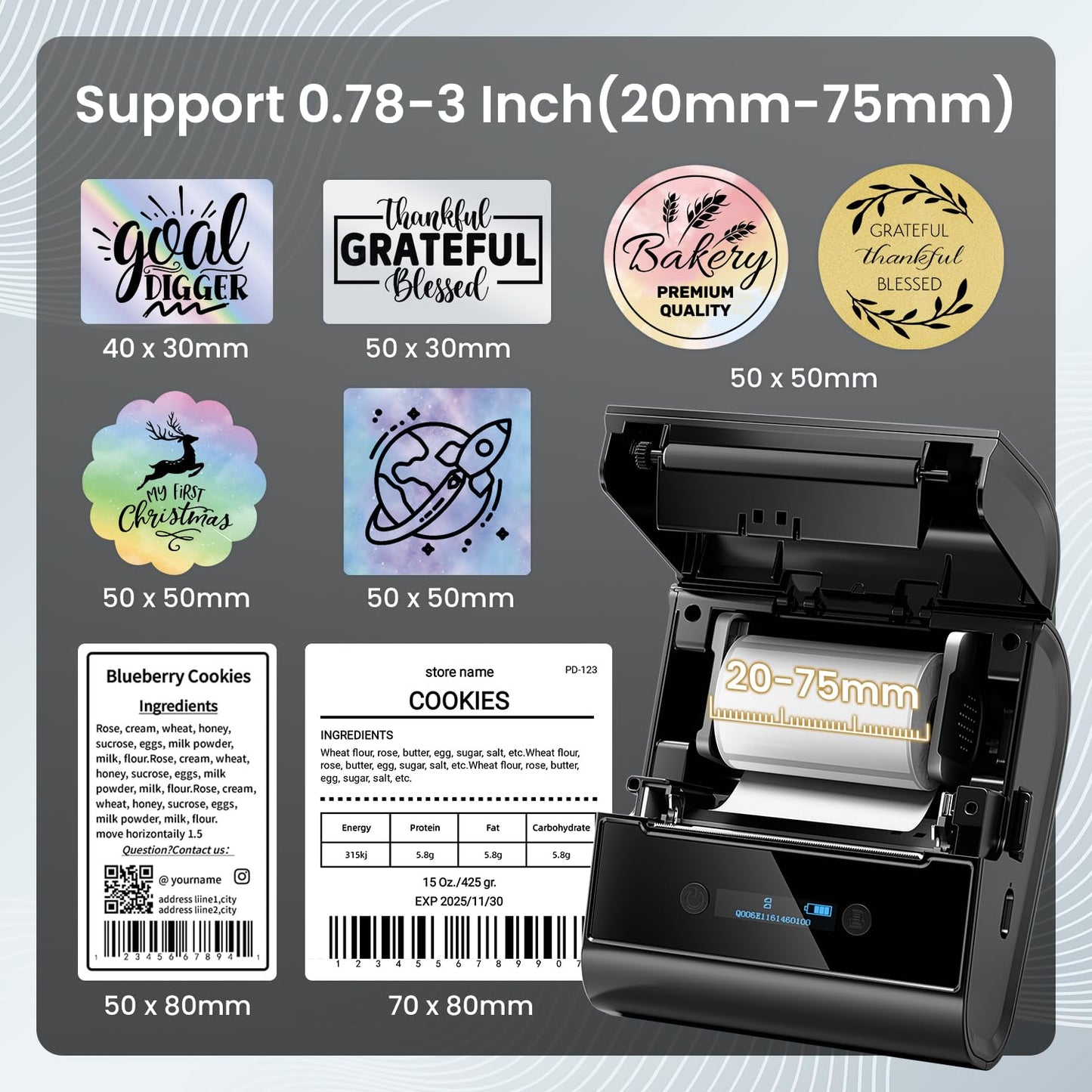 Ponek 3 Inch Label Maker Machine with Tpae, M260 Barcode Label Printer for Small Business, Office, Home, Address Sticker Printer Compatible with Phones & PC, Black