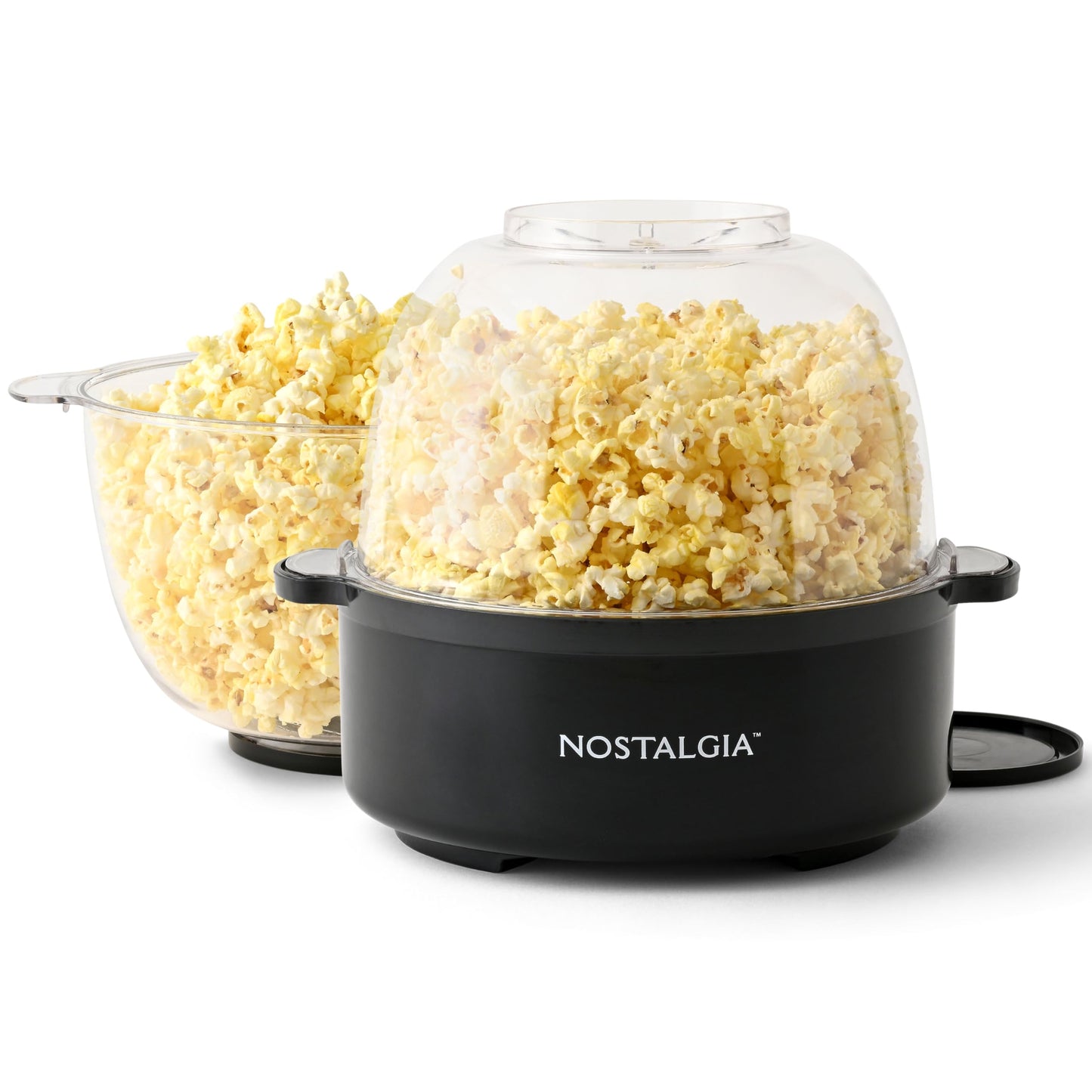 Nostalgia Classic Electric Stirring Popcorn Maker, Makes 8 Cups, Large Lid Doubles as Serving Bowl, Quick Heat Technology, for Kettle Corn and Roasted Nuts, Black