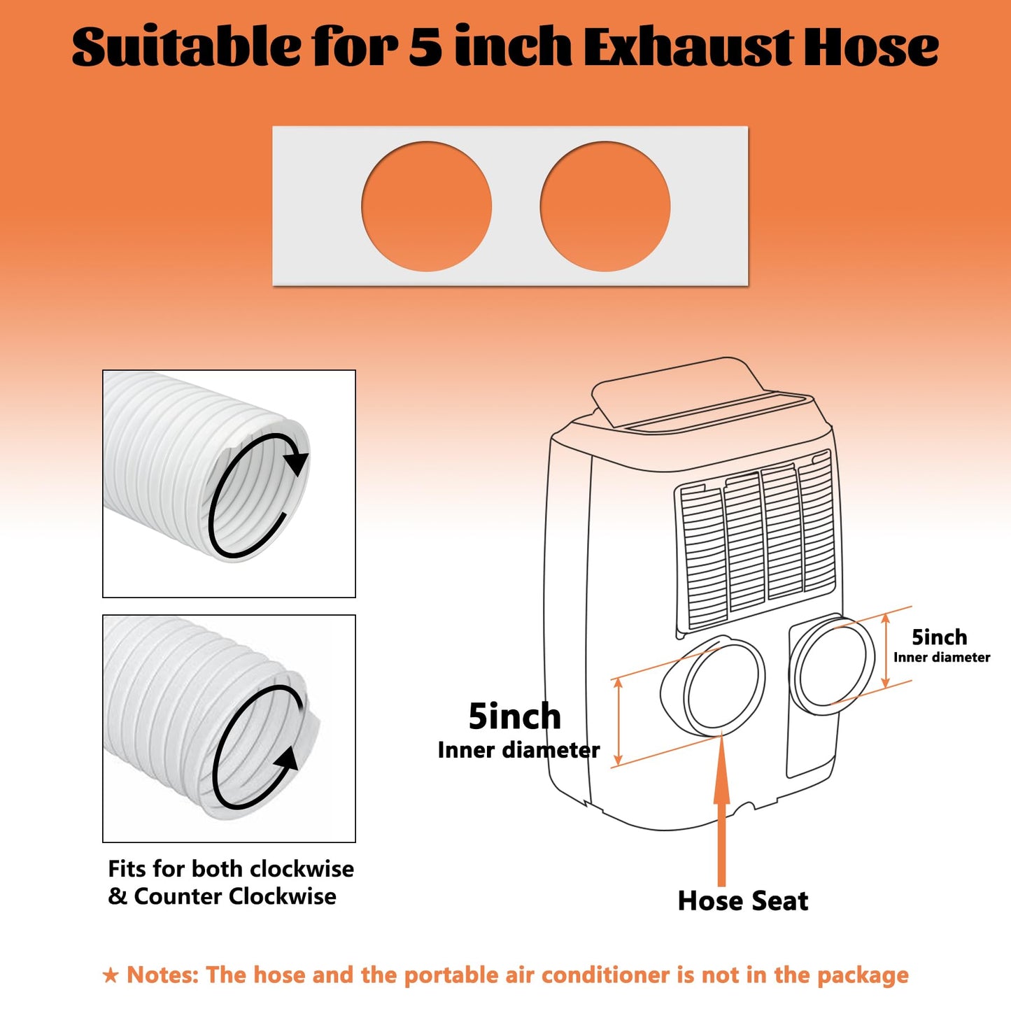 GCGOODS Portable AC Window Kit, Air Conditioner Daul Hose Window Seal Plates Kit for 5" Diameter Sliding and Hung Windows, Double Hole Design with Foam Seal Tape, Universal Sealing Panels