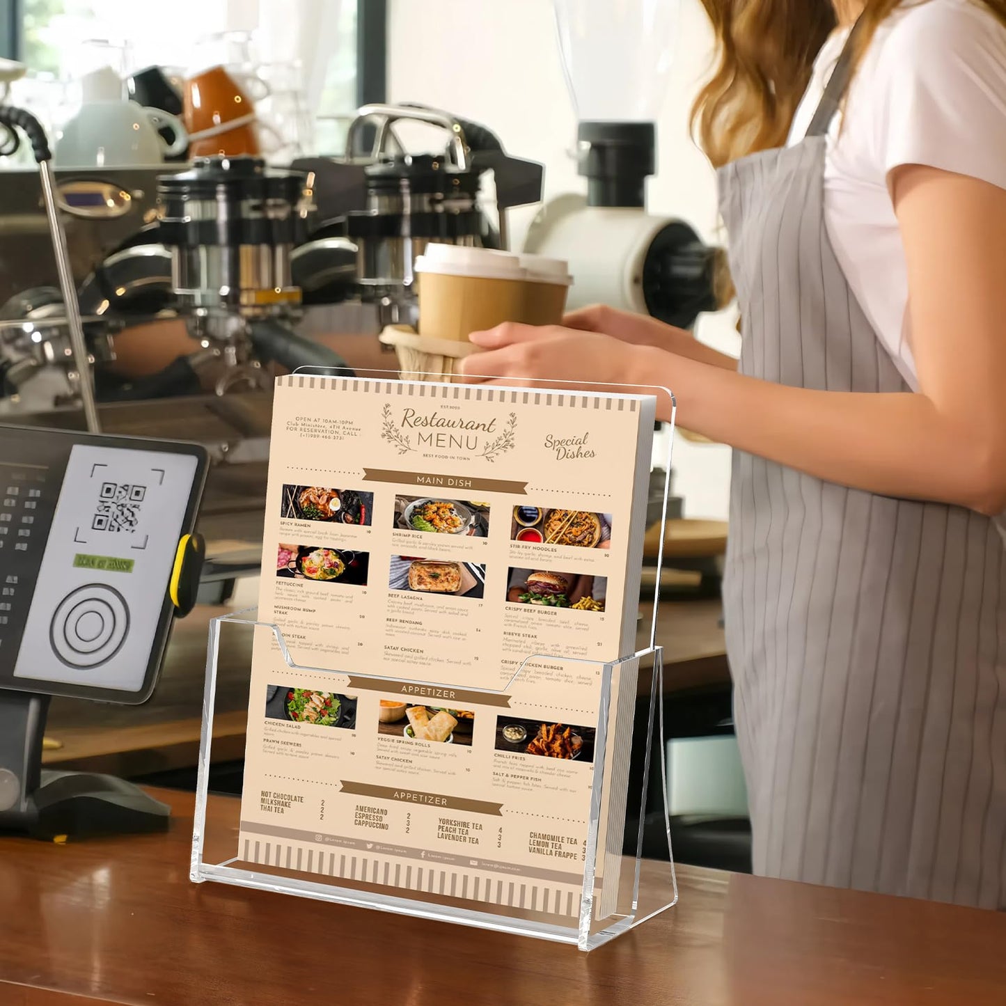 SUNQEBO Acrylic Brochure Holder 8.5 x 11 inch 4 Pack, Clear Acrylic Plastic Flyer Holders for Literature Magazine Pamphlet Booklet Menu Journals Display Stand Desk Holder Countertop Organizer
