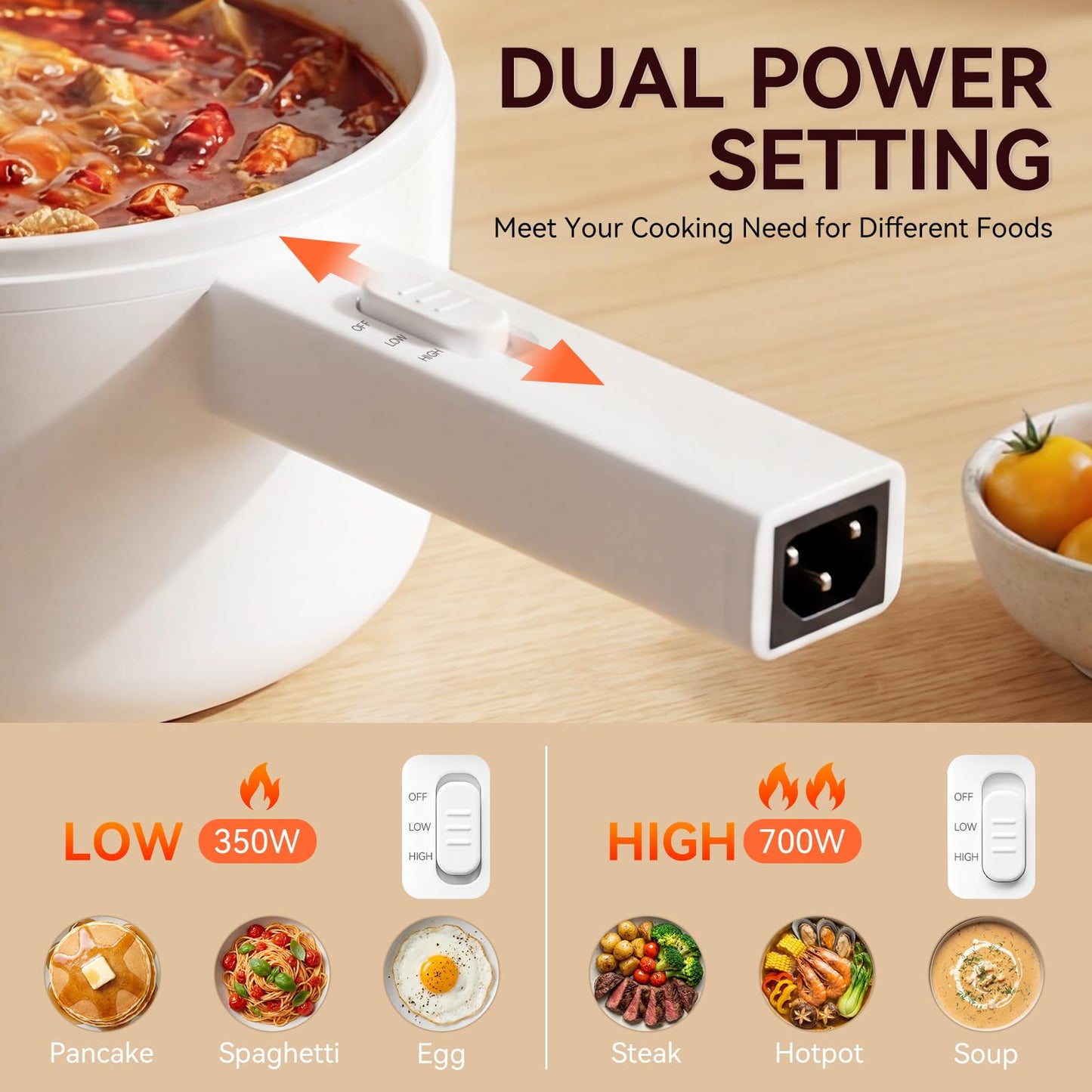 olayks Electric Hot Pot, 1.5L Mini Hot Pot, Ceramic Glaze Non-stick Portable Pot, Electric Pot for Steak, Egg, Fried Rice, Oatmeal, Soup, Ramen with Dual Power Control, Electric Pot for Dorm