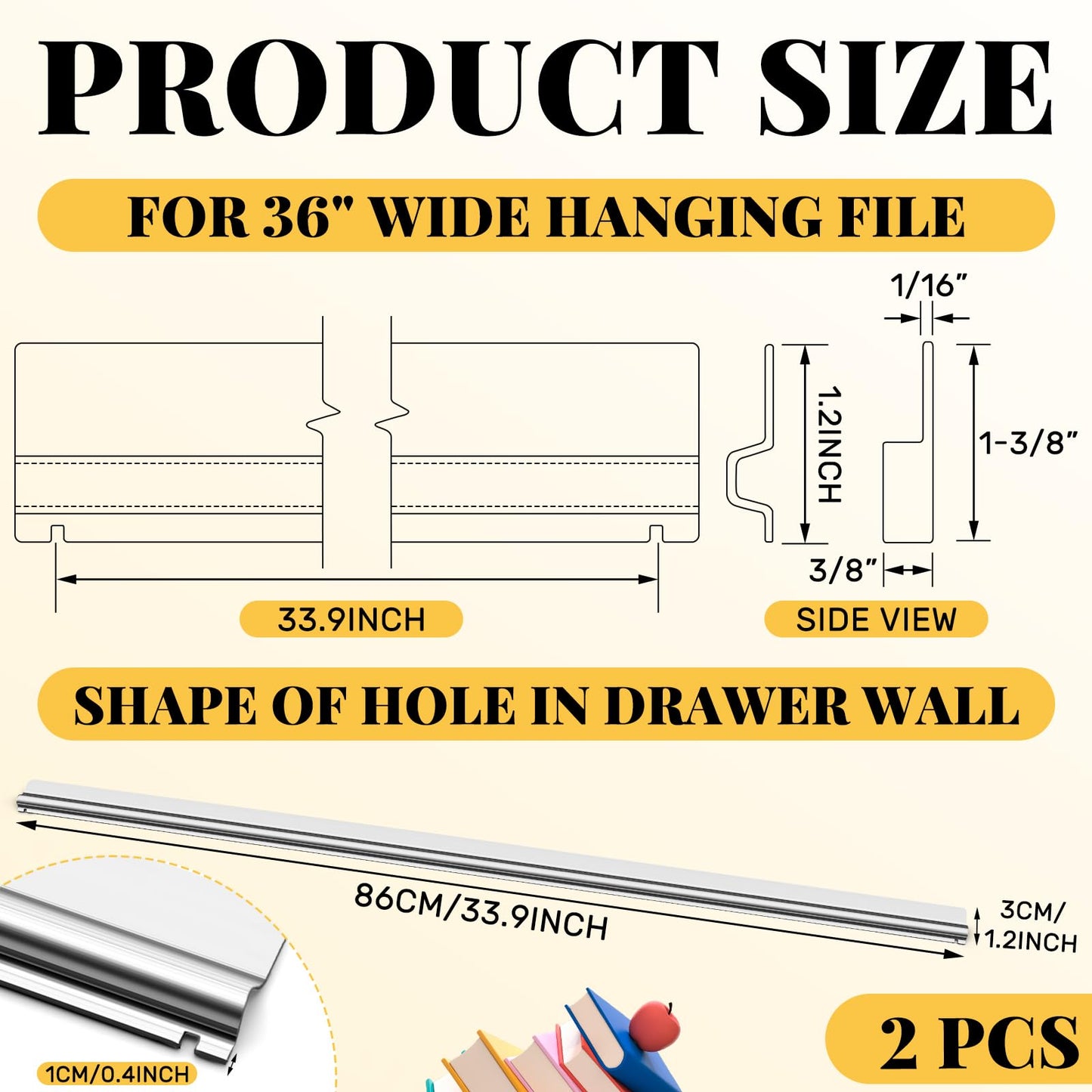 MorningRo 2 Pack Lateral File Bars File Cabinet Rails for 36" Wide Hanging File Folders Old Style Filing Cabinets Drawer Accessories