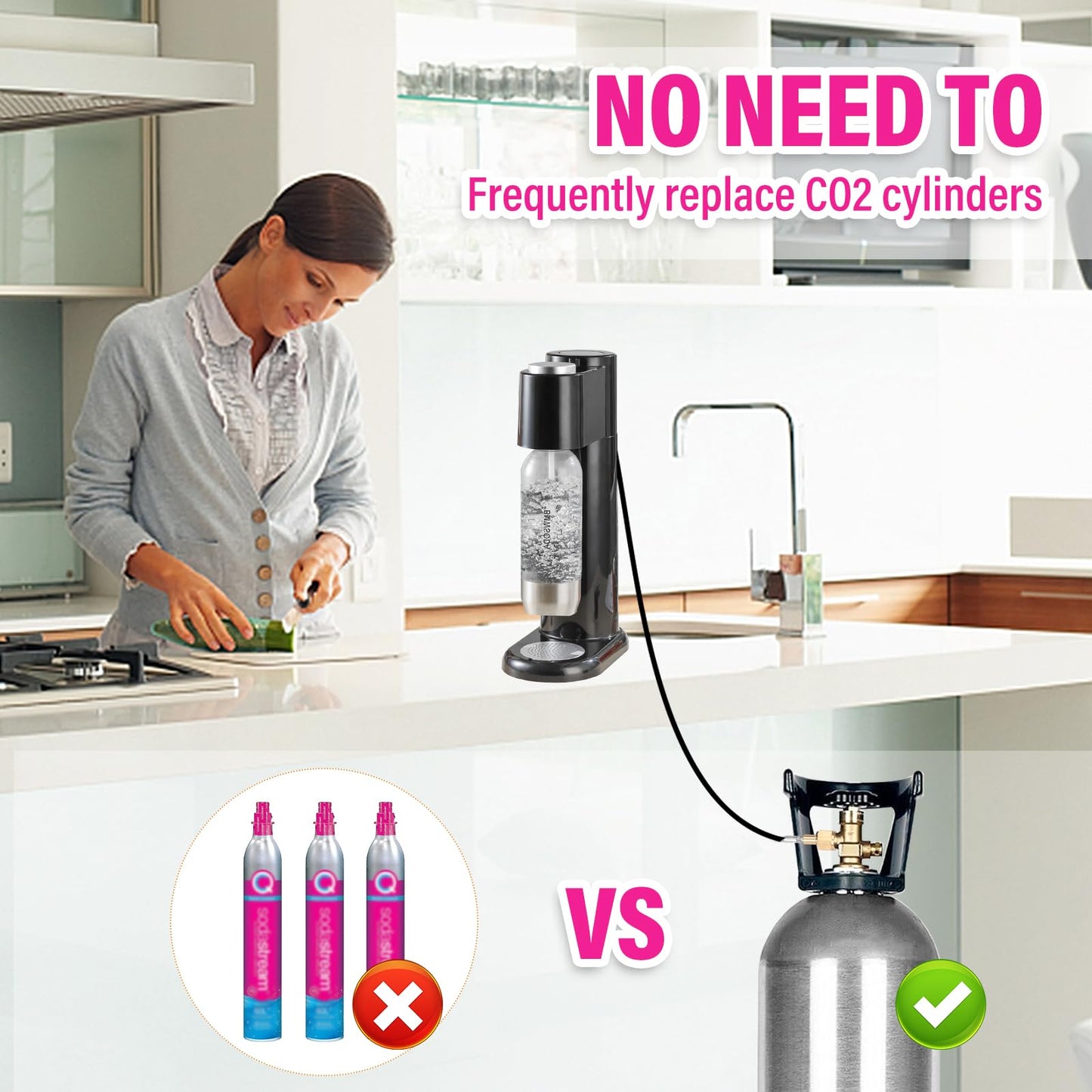 CO2 Quick Adapter with 60in High-pressure Hose, CO2 Quick-Connect Compatible with Duo/Terra/Art/E-Duo/Crystal 3.0/GAIA Soda Maker, CGA320 Valve for Large CO2 Tank