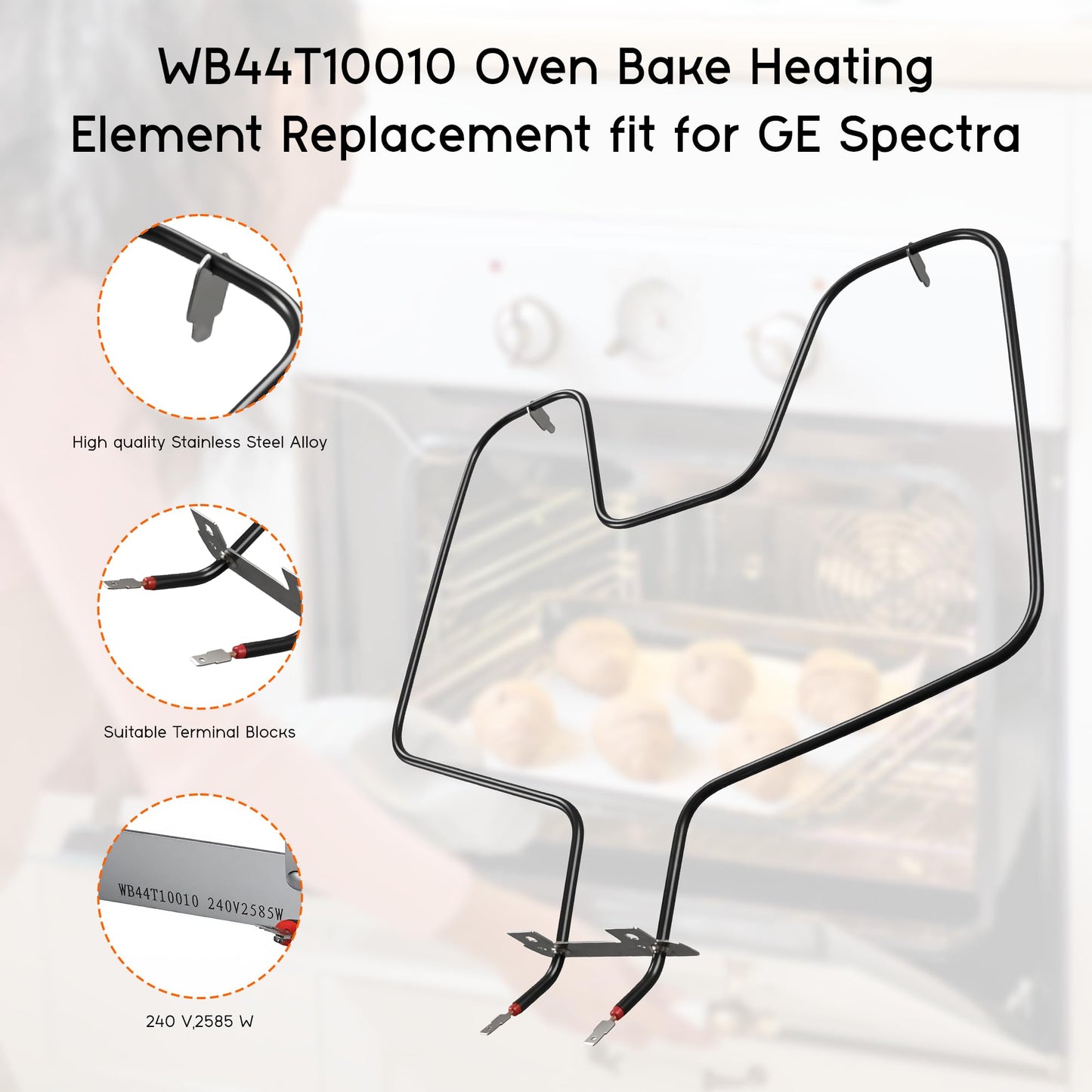 WB44T10010 Oven Element Replacement fit for GE-Spectra,Oven Element fit for KEN.MORE 911 Oven Bottom Heating Element,164D3871P001 JBS55WK2WW JBP67BH1WH JBP64WB4WW JBP64BH2WH JBP62DM2BB prime&swift